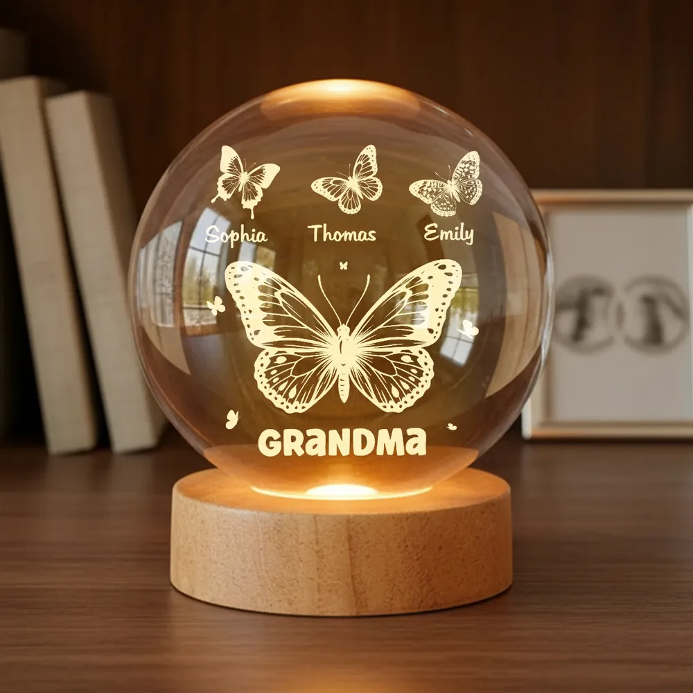 Butterfly Glow Globe Lamp Personalized for Grandma, Cozy Bedside Decor, Thoughtful Unique Gift from Grandkids - Image 4