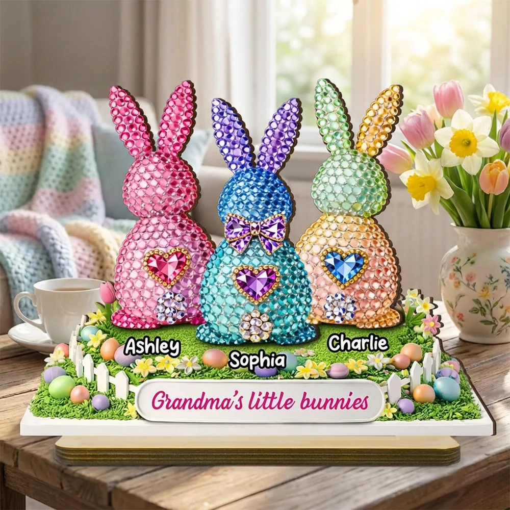 Grandma's Little Bunnies Personalized 2-Layer Wooden Plaque - Heartwarming Easter Keepsake Gift for Grandma, Bright Pastel Display