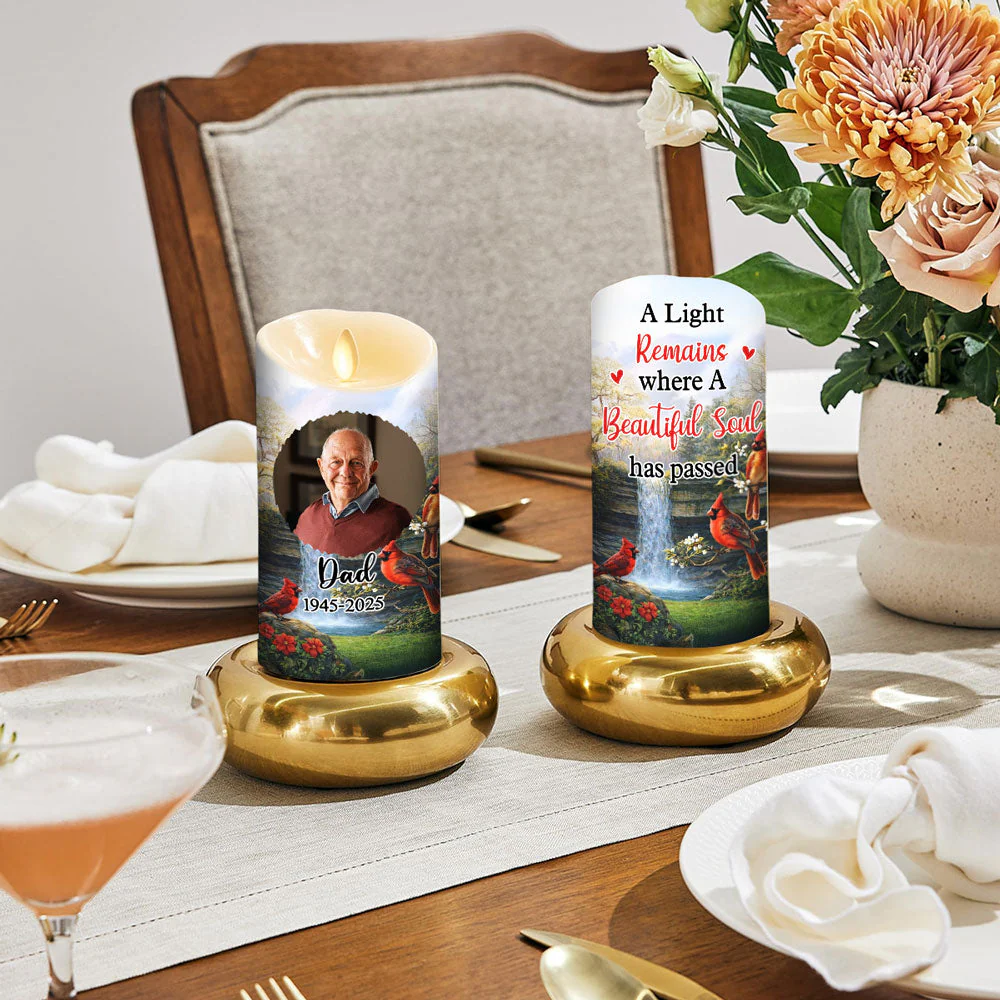 Personalized Flameless LED Candle with Photo and Memorial Quote, Peaceful Warm Glow, Unique Remembrance Gift - Image 2