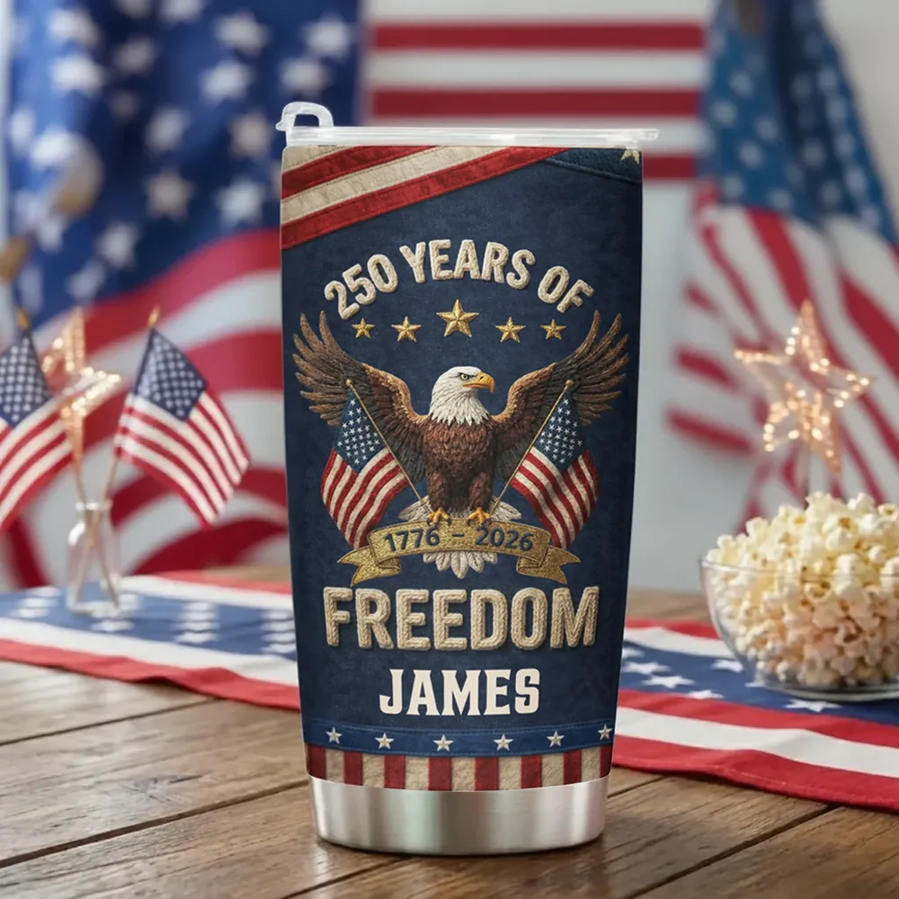 USA 250th Anniversary Insulated Travel Tumbler Patriotic Eagle & Flags Design Unique Gift for Veterans, Dad, or Him