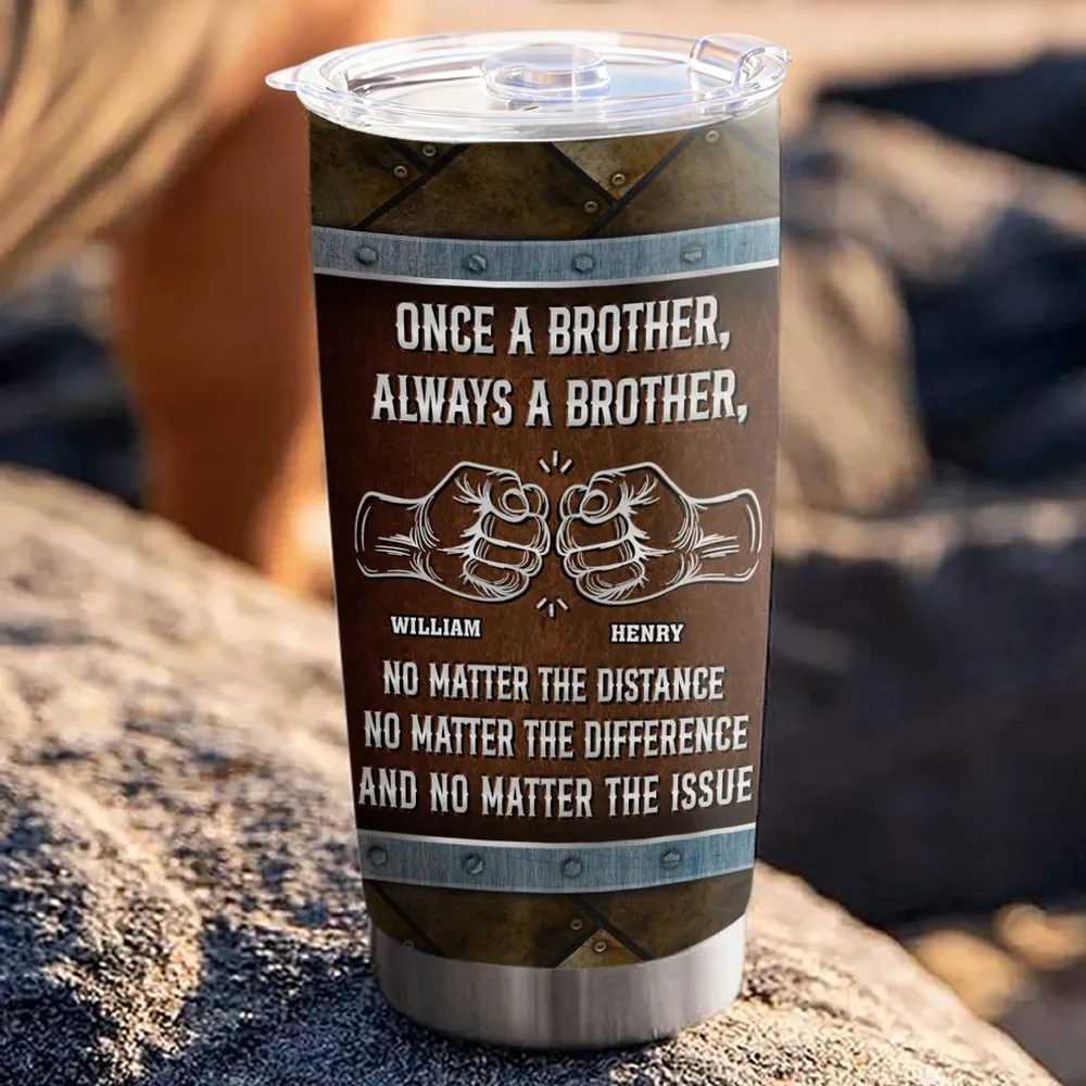 Personalized Insulated Travel Tumbler Once A Brother Always A Brother Gift for Brother, Fist Bump Design