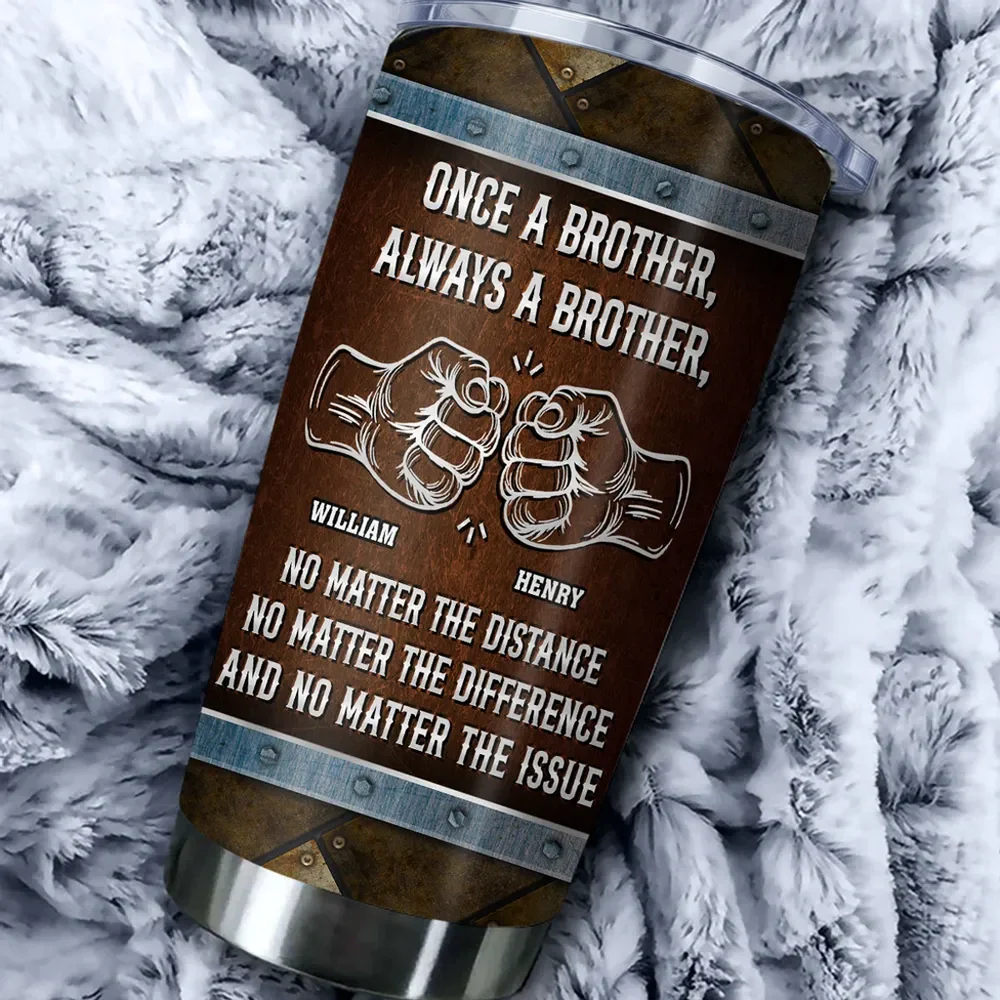 Personalized Insulated Travel Tumbler Once A Brother Always A Brother Gift for Brother, Fist Bump Design - Image 2