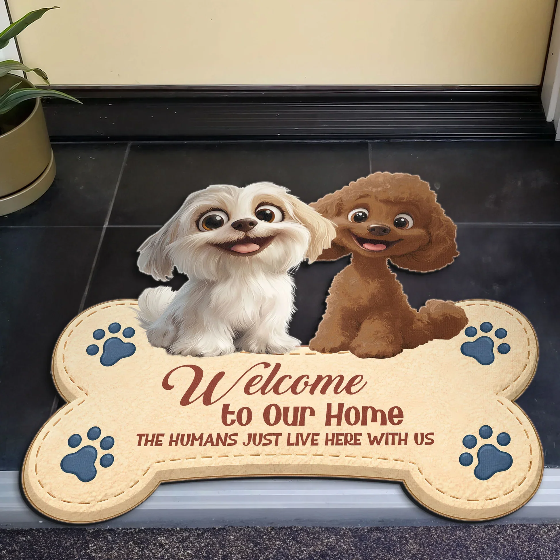 Personalized Shaped Doormat with Cute Dogs and Paw Prints, Welcome to Our Home, Unique Gift for Dog Lovers - Image 4