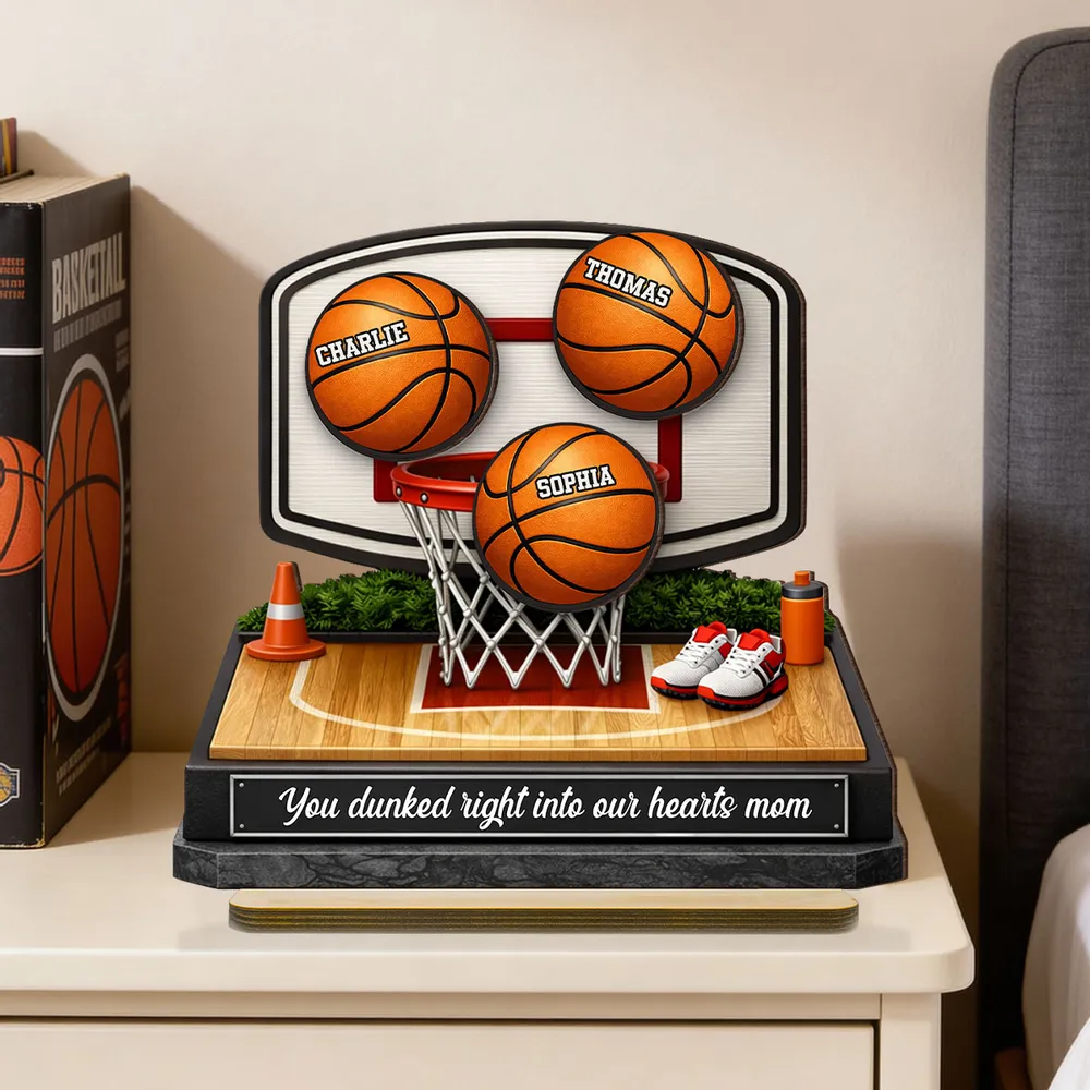 Personalized 2-Layer Wooden Plaque Basketball Hoop Scene for Mom, We Scored the Best Mom, Unique Sports Mom Gift - Image 2