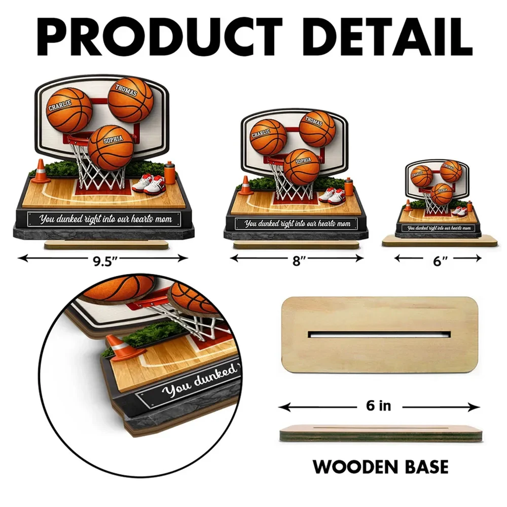 Personalized 2-Layer Wooden Plaque Basketball Hoop Scene for Mom, We Scored the Best Mom, Unique Sports Mom Gift - Image 4