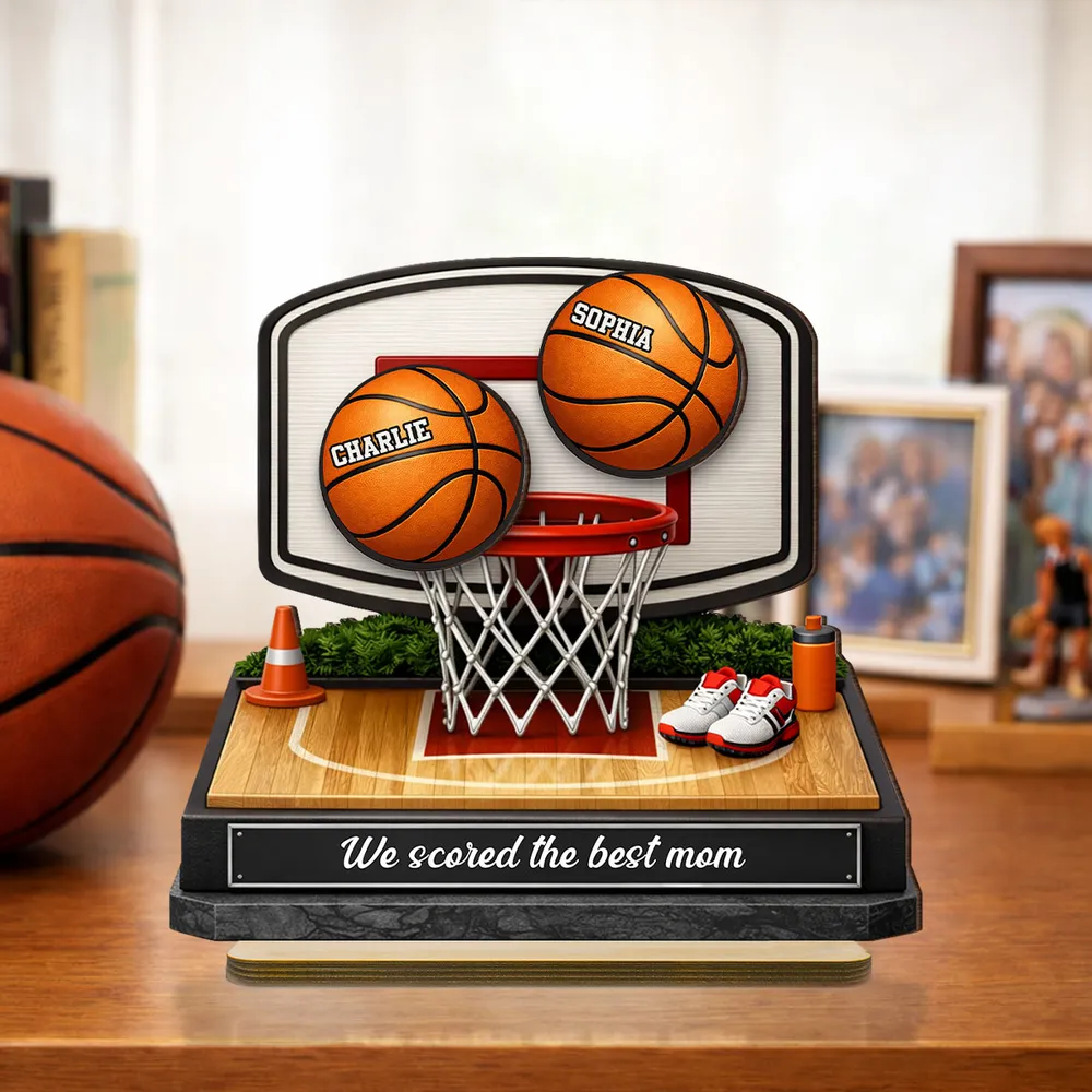 Personalized 2-Layer Wooden Plaque Basketball Hoop Scene for Mom, We Scored the Best Mom, Unique Sports Mom Gift - Image 8
