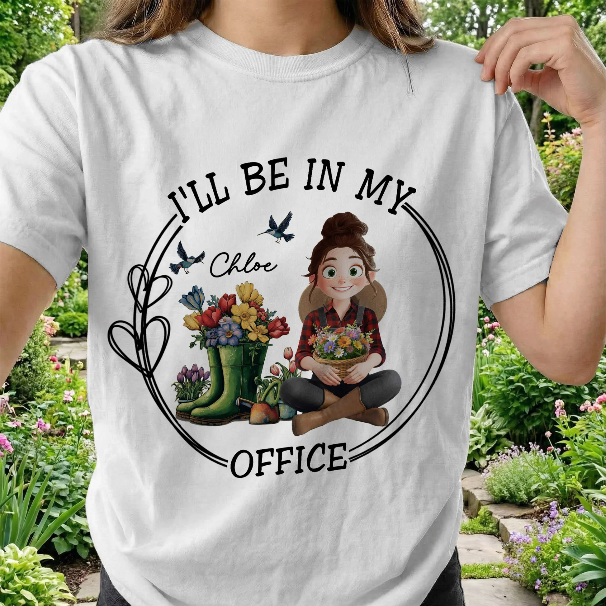 Personalized Gardener Classic Tee I'll Be In My Office Cute Cartoon Garden Scene - Unique Gift for Plant Lovers - Image 2