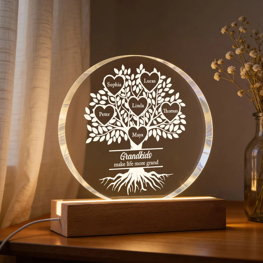 Shaped Acrylic Block LED Plaque Personalized for Grandma - Glowing Grandkids Family Tree Keepsake, Heartwarming Gift - Image 6