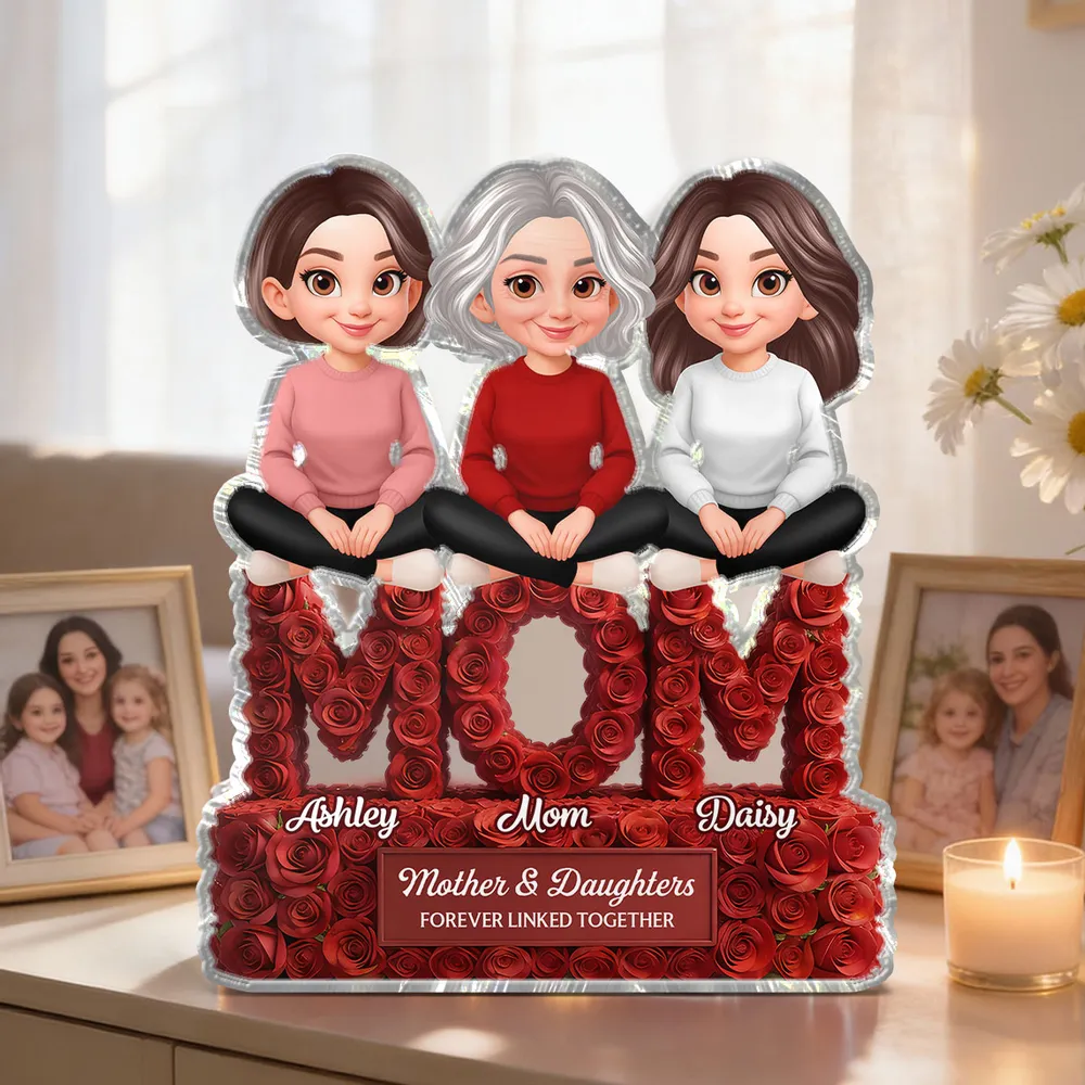 Shaped Acrylic Block Plaque for Mom, Personalized Mother and Kids Love Memory Decor with Rose MOM Design, Thoughtful Gift - Image 2