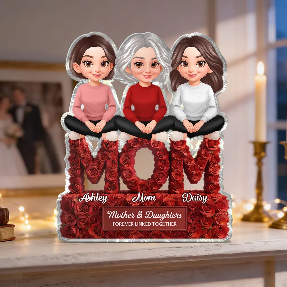 Shaped Acrylic Block Plaque for Mom, Personalized Mother and Kids Love Memory Decor with Rose MOM Design, Thoughtful Gift - Image 3