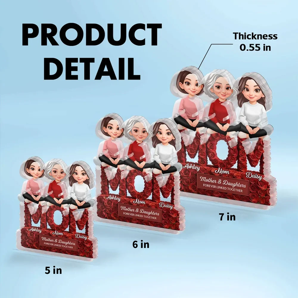 Shaped Acrylic Block Plaque for Mom, Personalized Mother and Kids Love Memory Decor with Rose MOM Design, Thoughtful Gift - Image 4