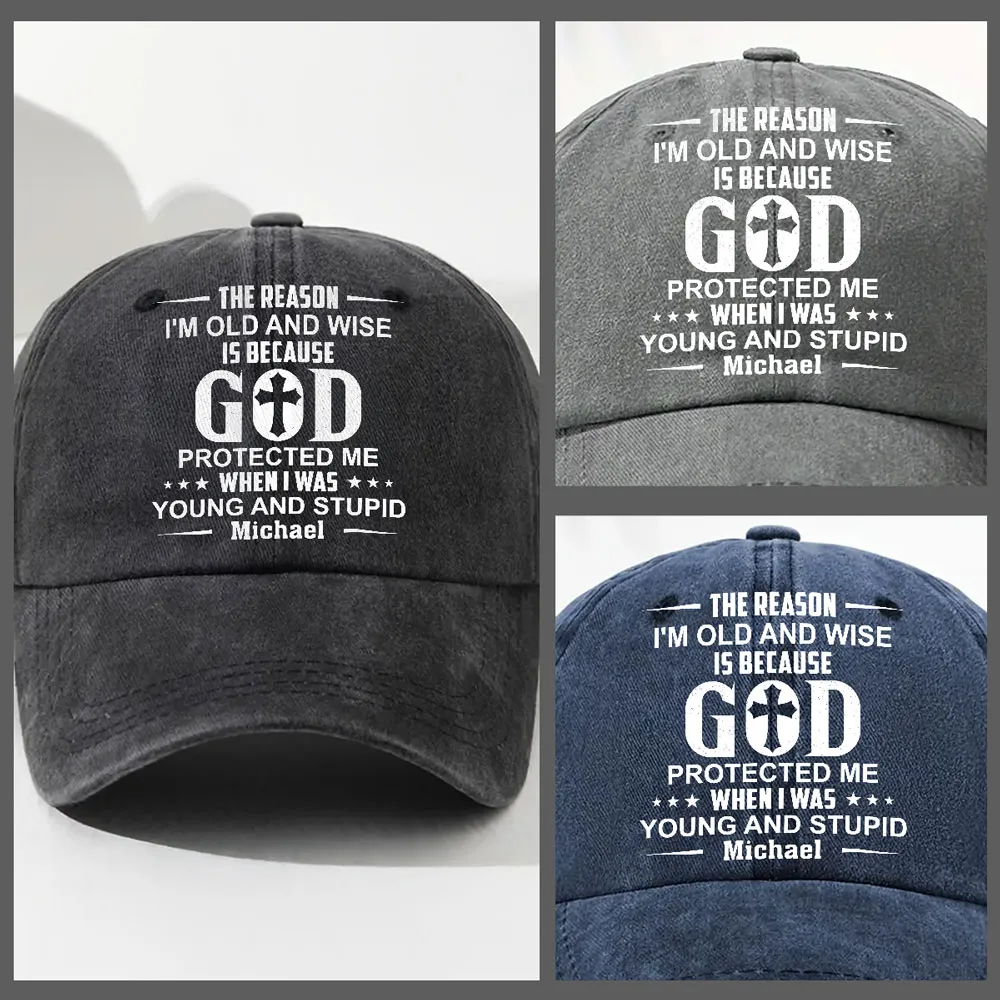 Washed Denim Baseball Cap with Funny Faith Quote, Personalized Vintage Hat for Everyday Outdoor Wear, Unique Gift - Image 4