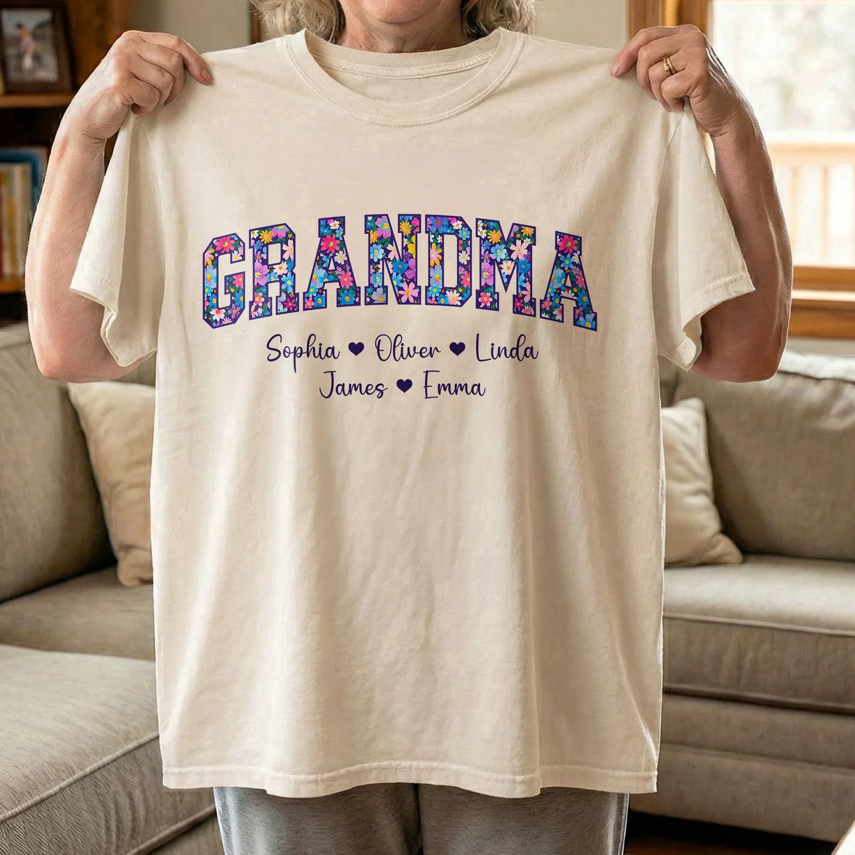Personalized Floral Grandma Classic Tee with Custom Names, Bright Vintage-Style Lettering, Unique Gift for Grandma - Image 4