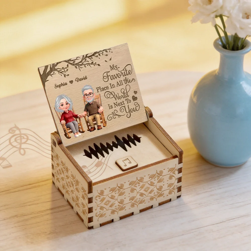 My Favorite Place Is Next To You Personalized Wooden Music Box, Sweet Couple Gift for Anniversary or Valentine's Day