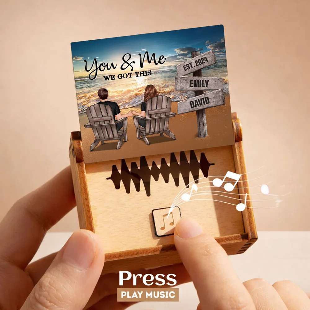 You & Me Beach Sunset Couple Wooden Music Box, Personalized Keepsake Gift for Couples to Remember Your Favorite Moment - Image 3
