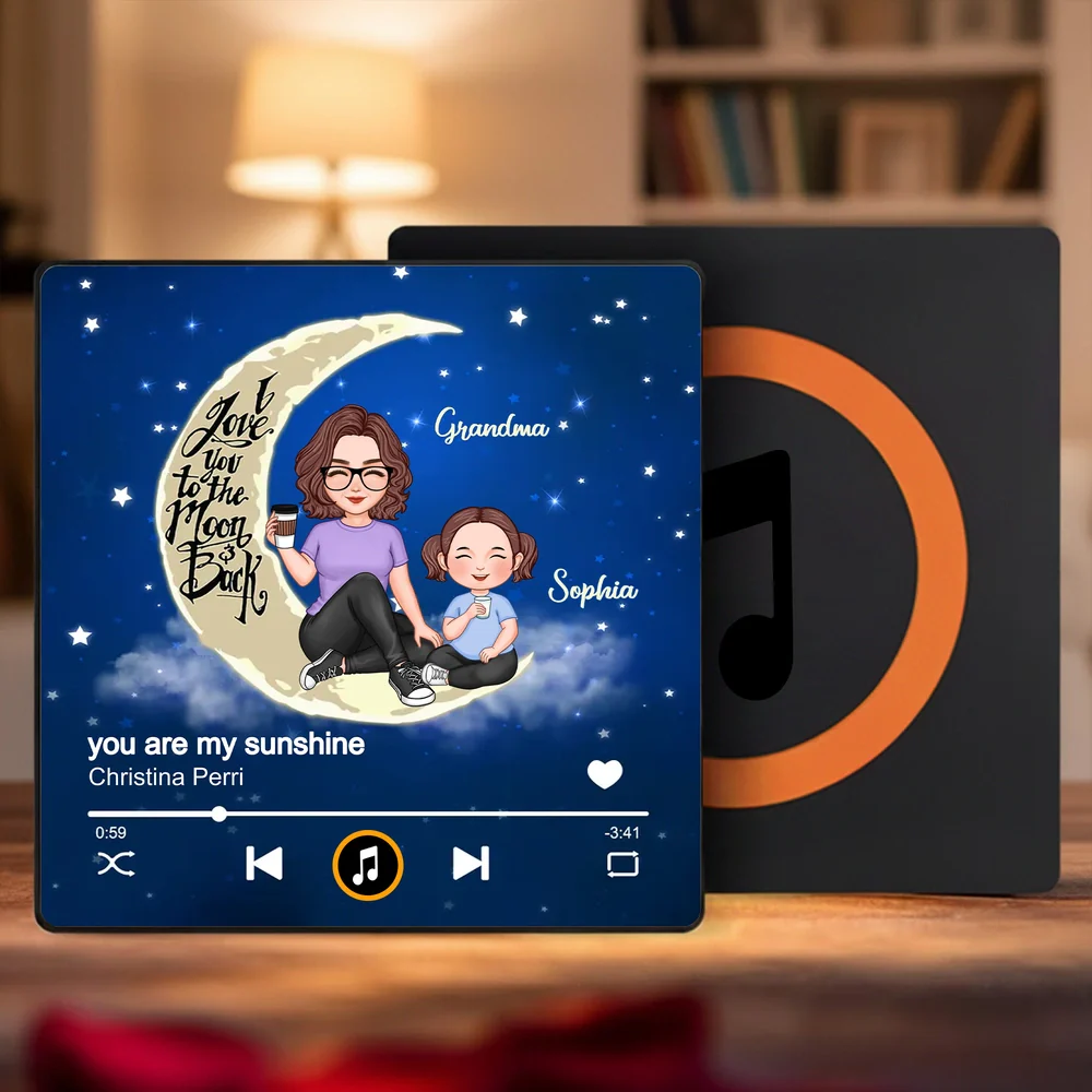 Acrylic Music Magnet I Love You to the Moon and Back Grandma and Grandkid Cute Fridge Decoration Unique Gift