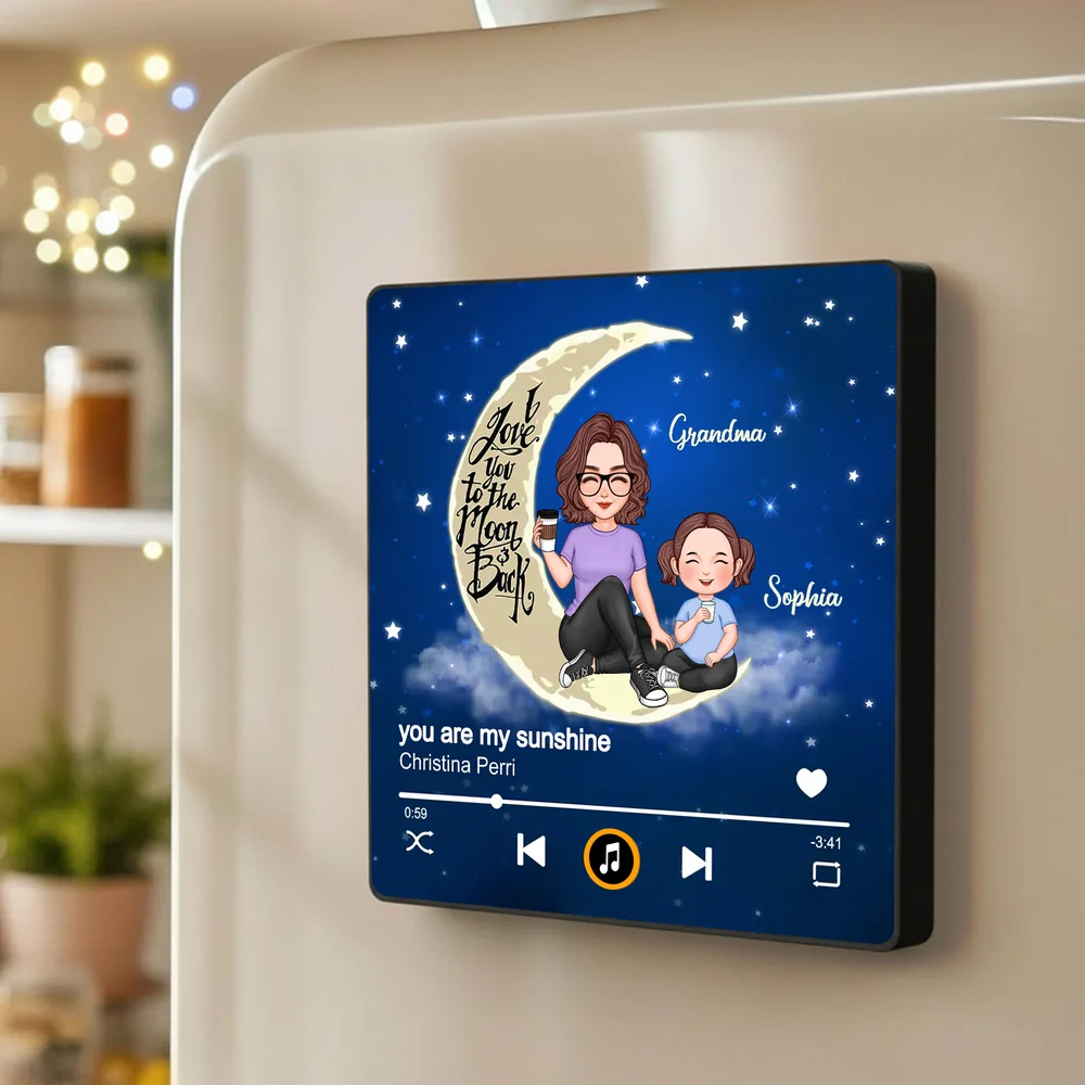Acrylic Music Magnet I Love You to the Moon and Back Grandma and Grandkid Cute Fridge Decoration Unique Gift - Image 2