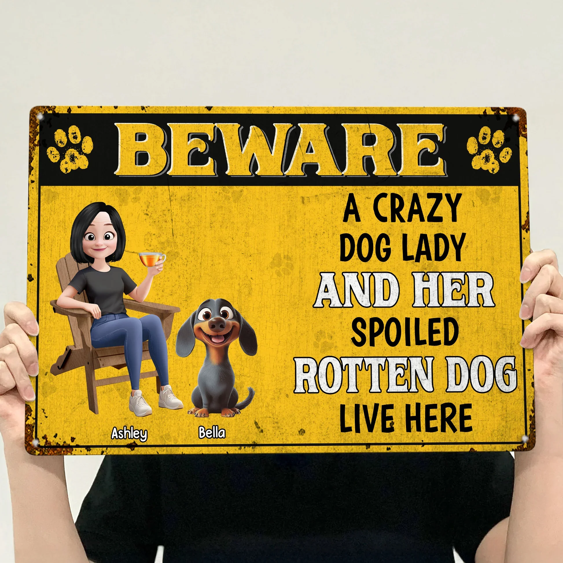 Personalized Rectangular Iron Sign Beware Crazy Dog Lady Spoiled Rotten Dog Live Here - Funny Unique Gift for Dog Lovers - Image 6