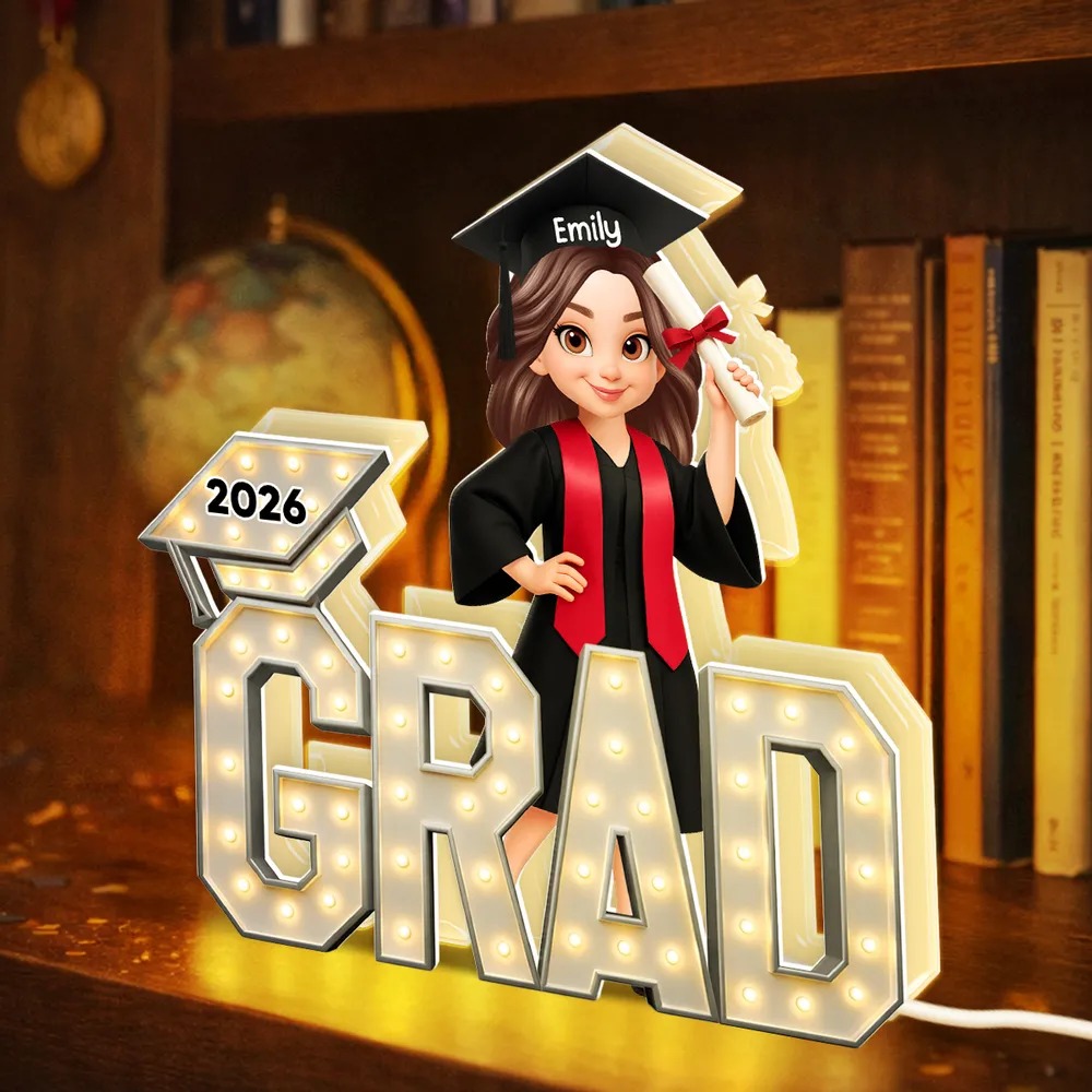 Personalized Acrylic Light Box Graduation Decor, Cute Cartoon Grad Holding Diploma, Warm Glow Unique Gift - Image 5