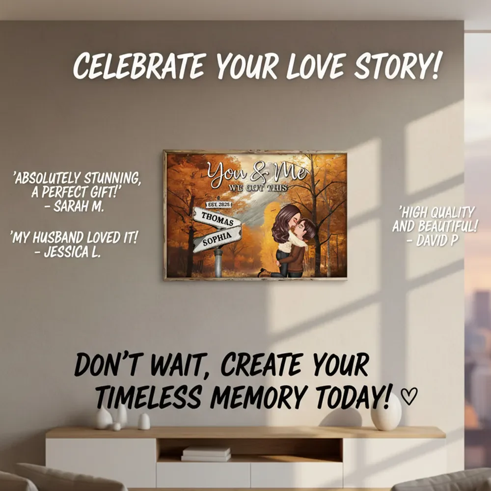 Personalized Couple Kissing at Crossroads Street Sign Poster, Cozy Autumn Wall Art, Unique Gift for Couples - Image 8