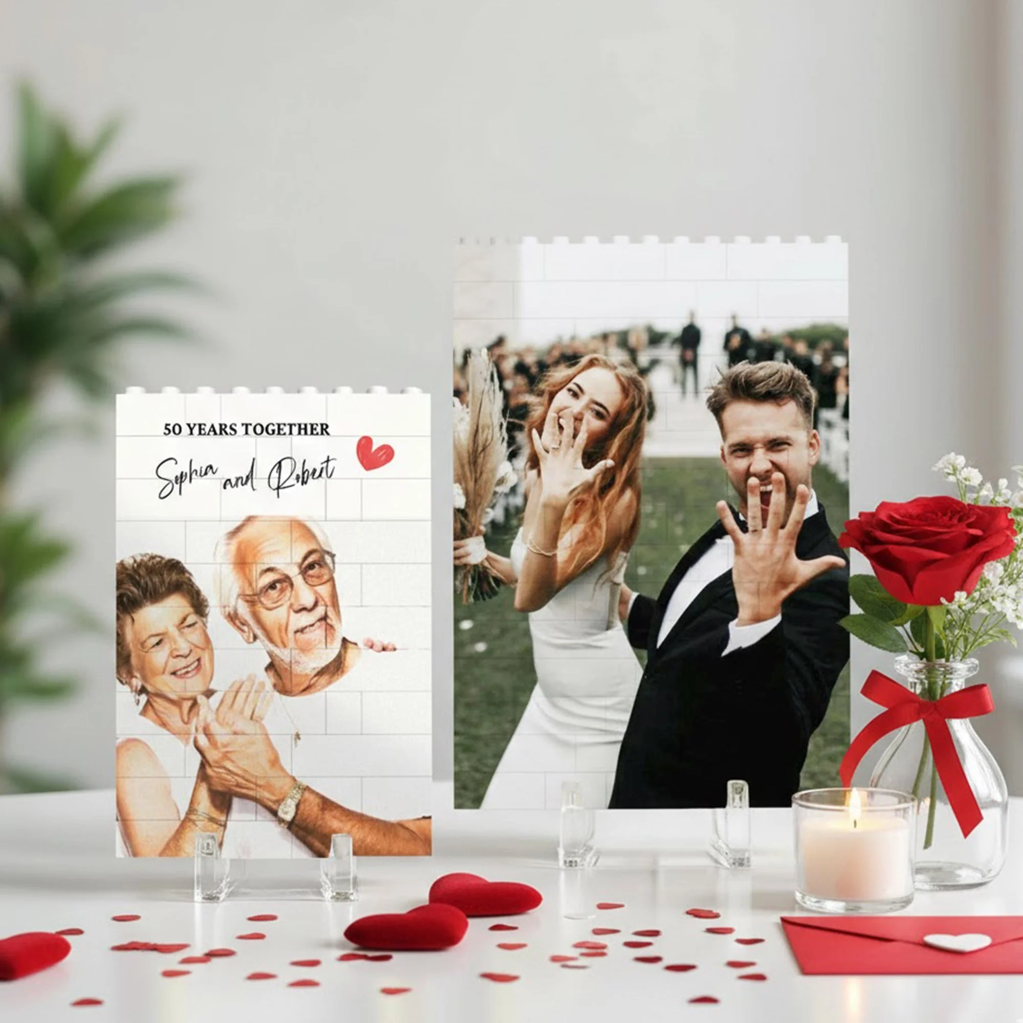 PVC Building Brick Puzzle Personalized Couple Photo with Heart Accent, Sweet Together-Time Display, Creative Gift for Boyfriend or Girlfriend - Image 3