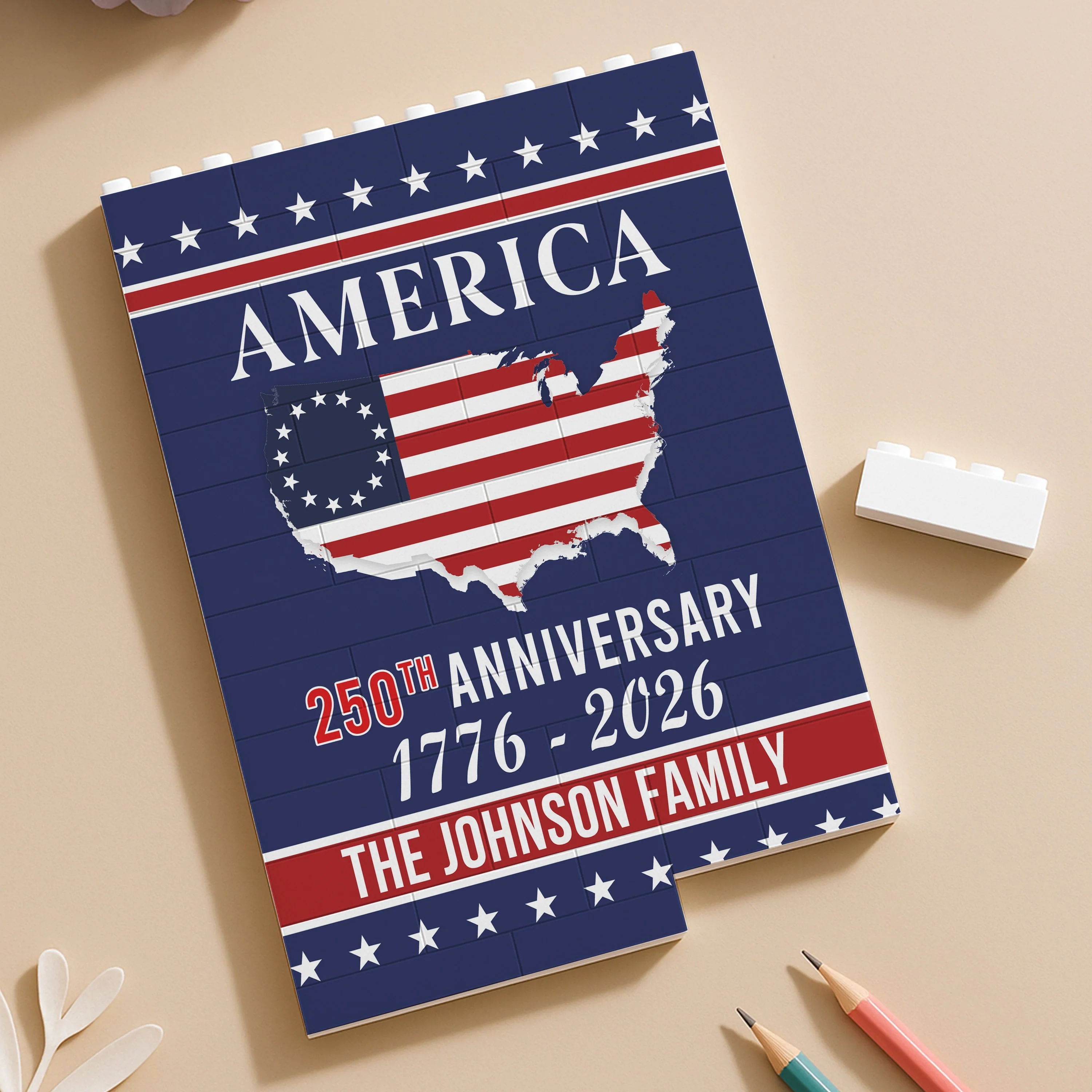 Custom Patriotic PVC Building Brick Puzzle for America 250th Anniversary, USA Flag Map Design, Meaningful Family Gift - Image 5