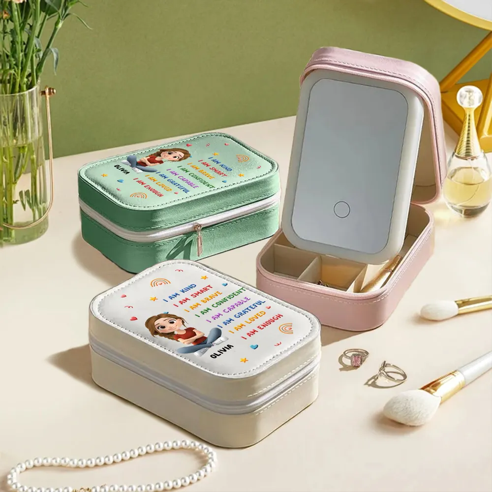 Leather LED Makeup Case Personalized with I Am Kind I Am Smart Quote, Sweet Everyday Reminder Creative Gift - Image 3
