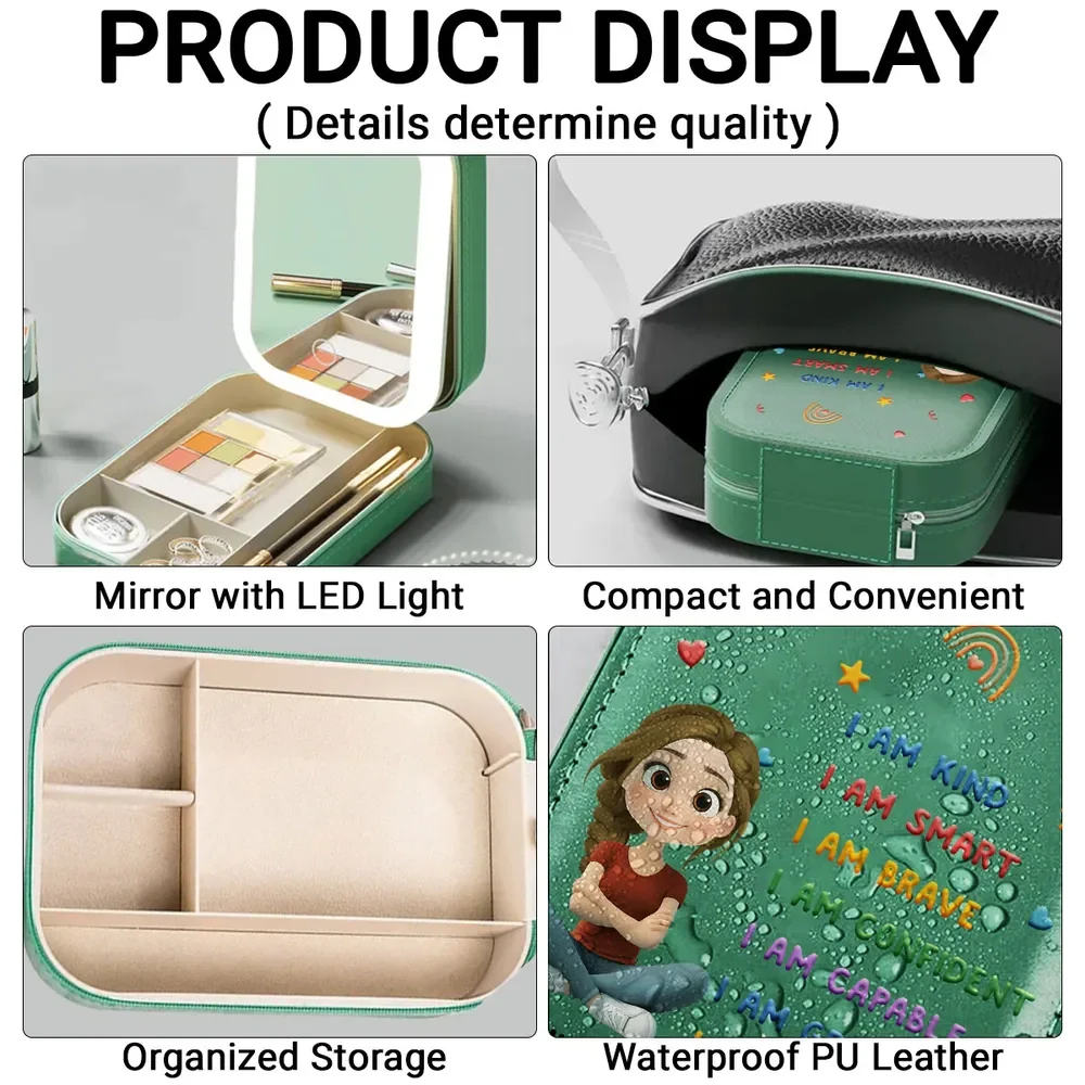 Leather LED Makeup Case Personalized with I Am Kind I Am Smart Quote, Sweet Everyday Reminder Creative Gift - Image 4