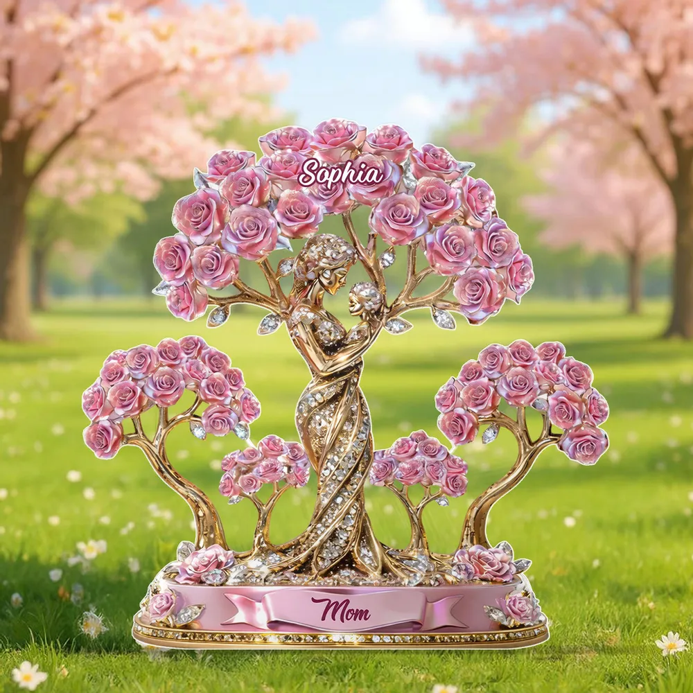 Personalized Shaped Acrylic Block Plaque with Mom and Child Under Rose Trees, Unique Heartfelt Gift for Mom - Image 6