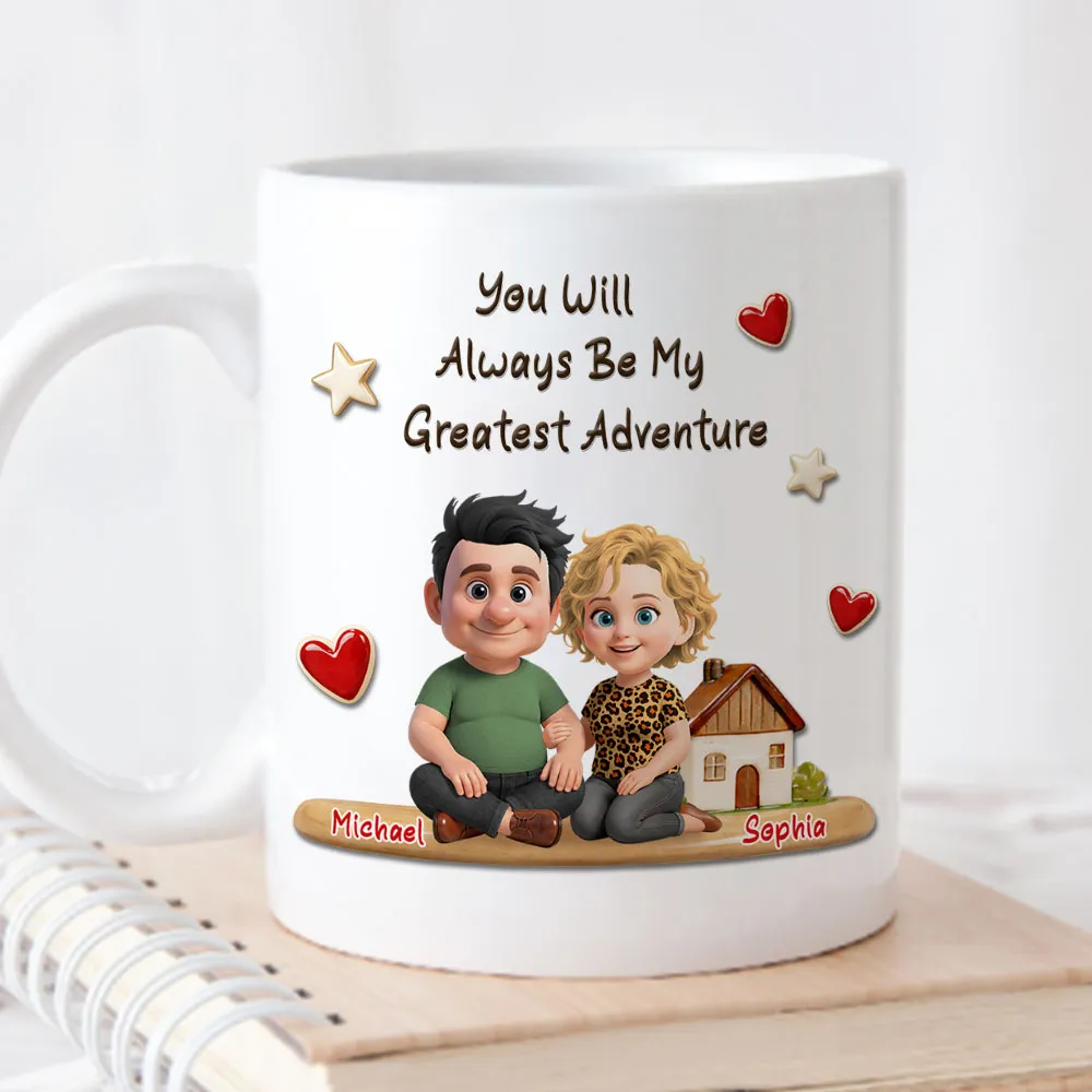 Personalized White Ceramic Mug With 'You Will Always Be My Greatest Adventure' Cute Couple Art Unique Gift for Husband or Wife - Image 5
