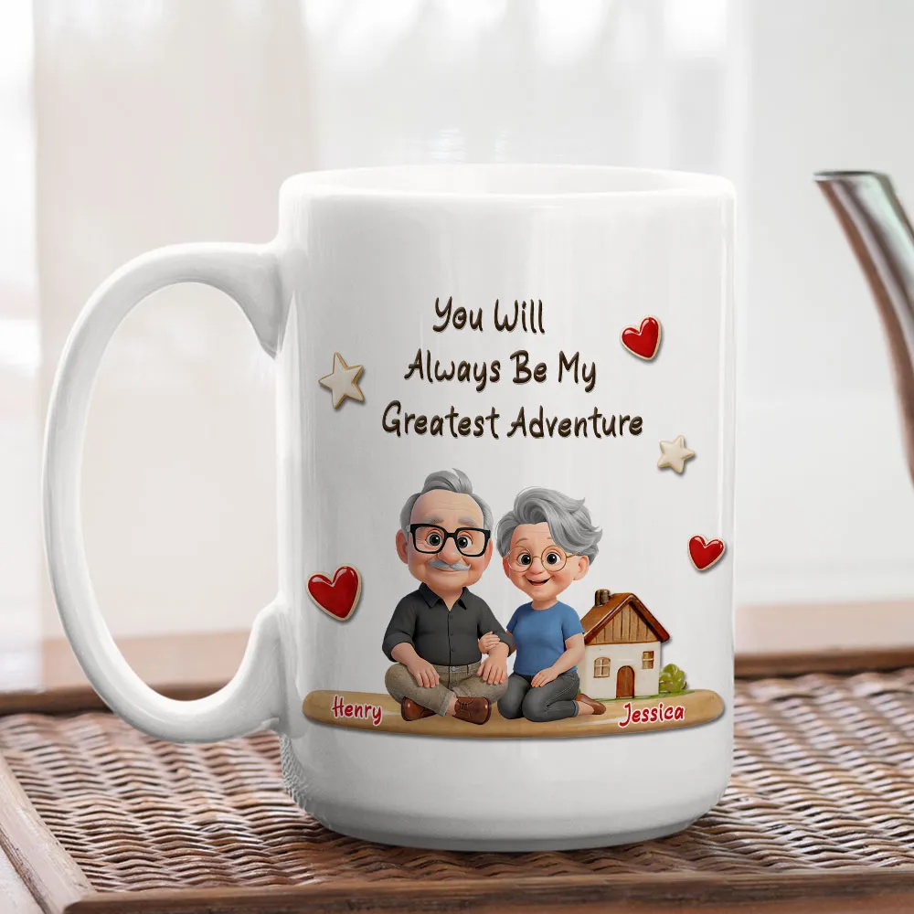 Personalized White Ceramic Mug With 'You Will Always Be My Greatest Adventure' Cute Couple Art Unique Gift for Husband or Wife - Image 6