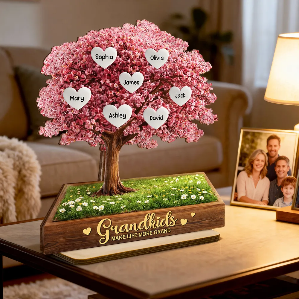 Personalized 2-Layer Wooden Plaque Pink Heart Tree for Grandma, Grandkids Make Life More Grand, Unique Family Keepsake Gift - Image 3