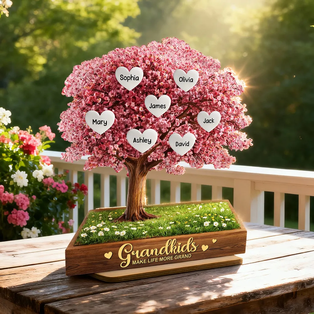 Personalized 2-Layer Wooden Plaque Pink Heart Tree for Grandma, Grandkids Make Life More Grand, Unique Family Keepsake Gift - Image 7