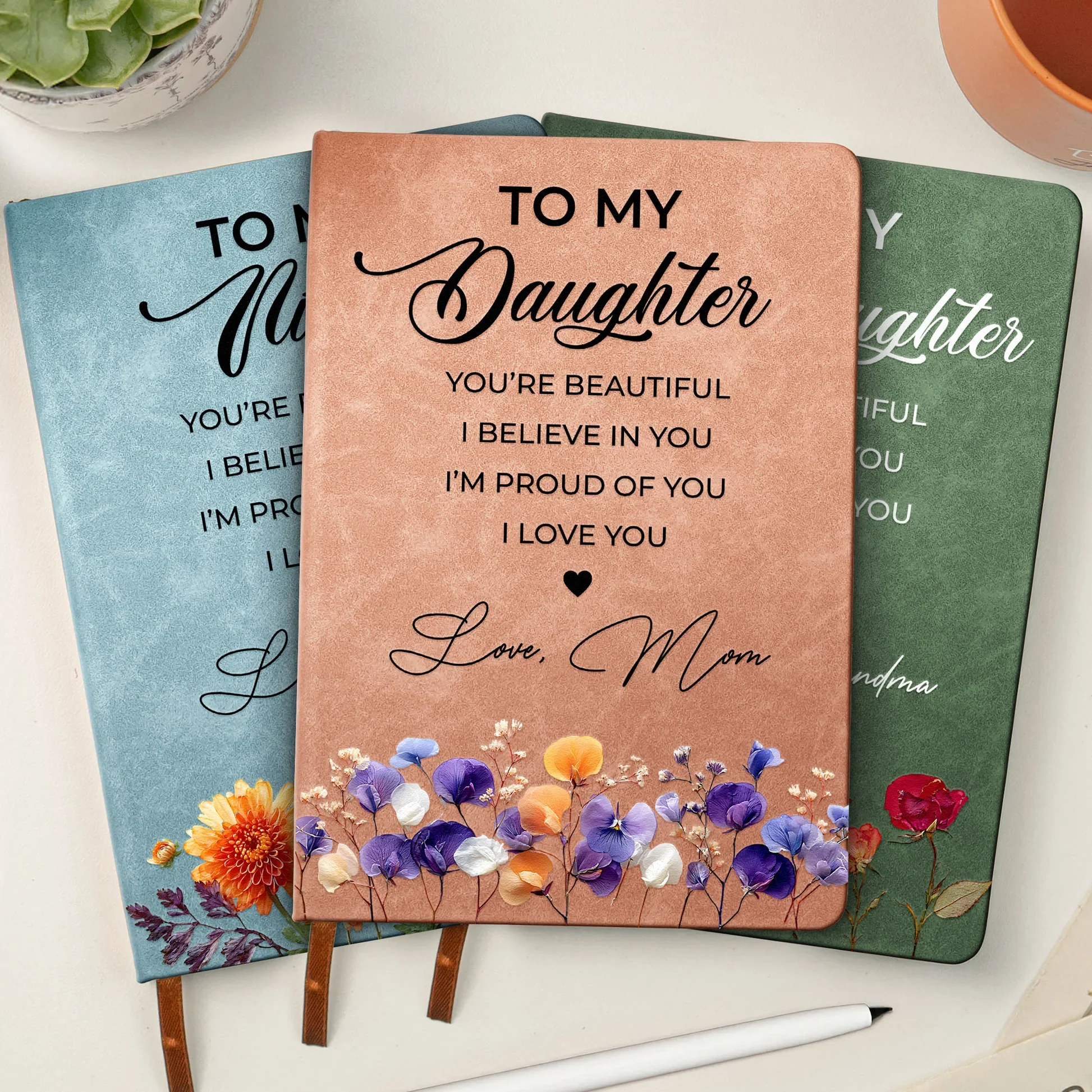 Personalized Leather Journal With Floral Quote Cover, Encouraging Gift For Daughter, Niece Or Granddaughter - Image 2