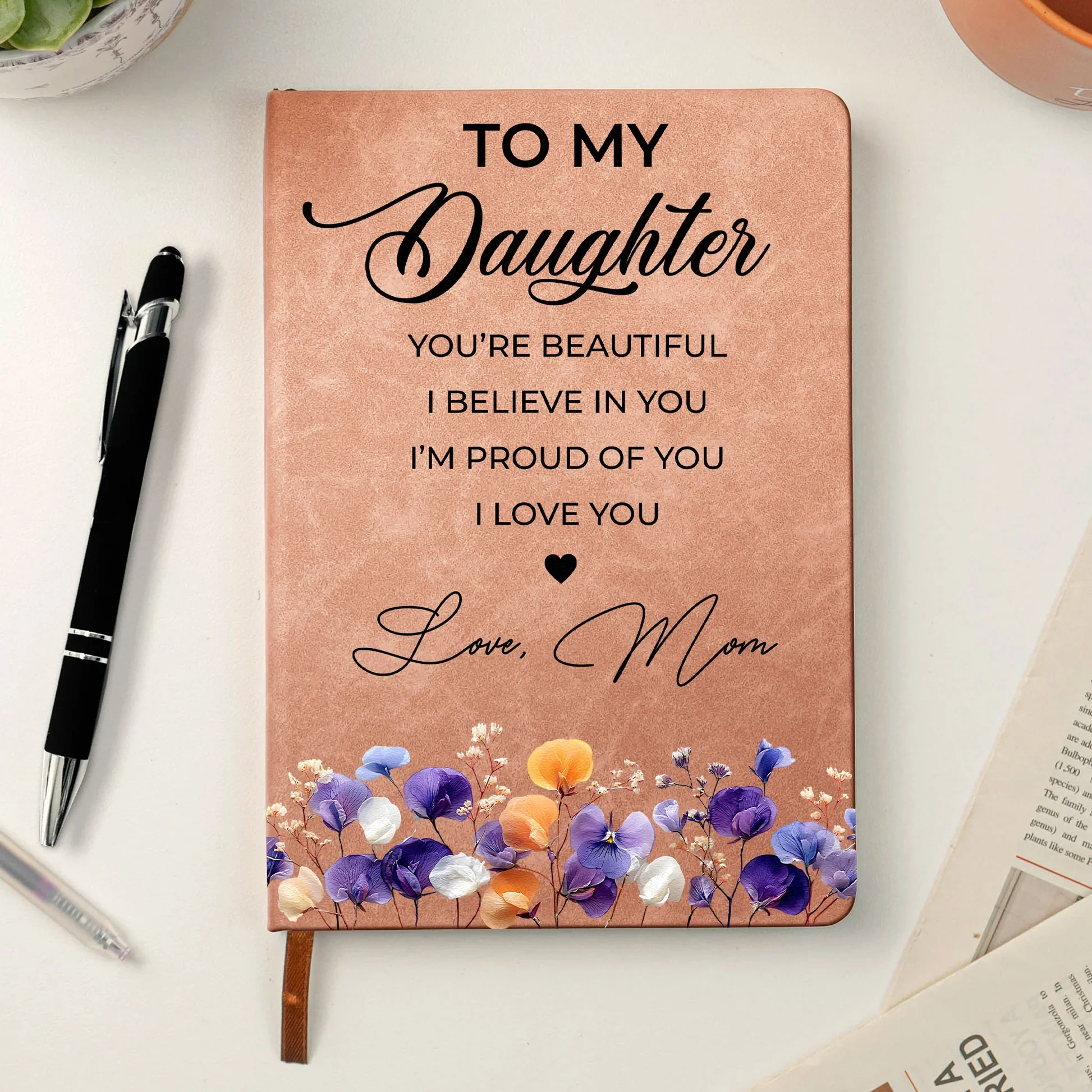 Personalized Leather Journal With Floral Quote Cover, Encouraging Gift For Daughter, Niece Or Granddaughter - Image 3