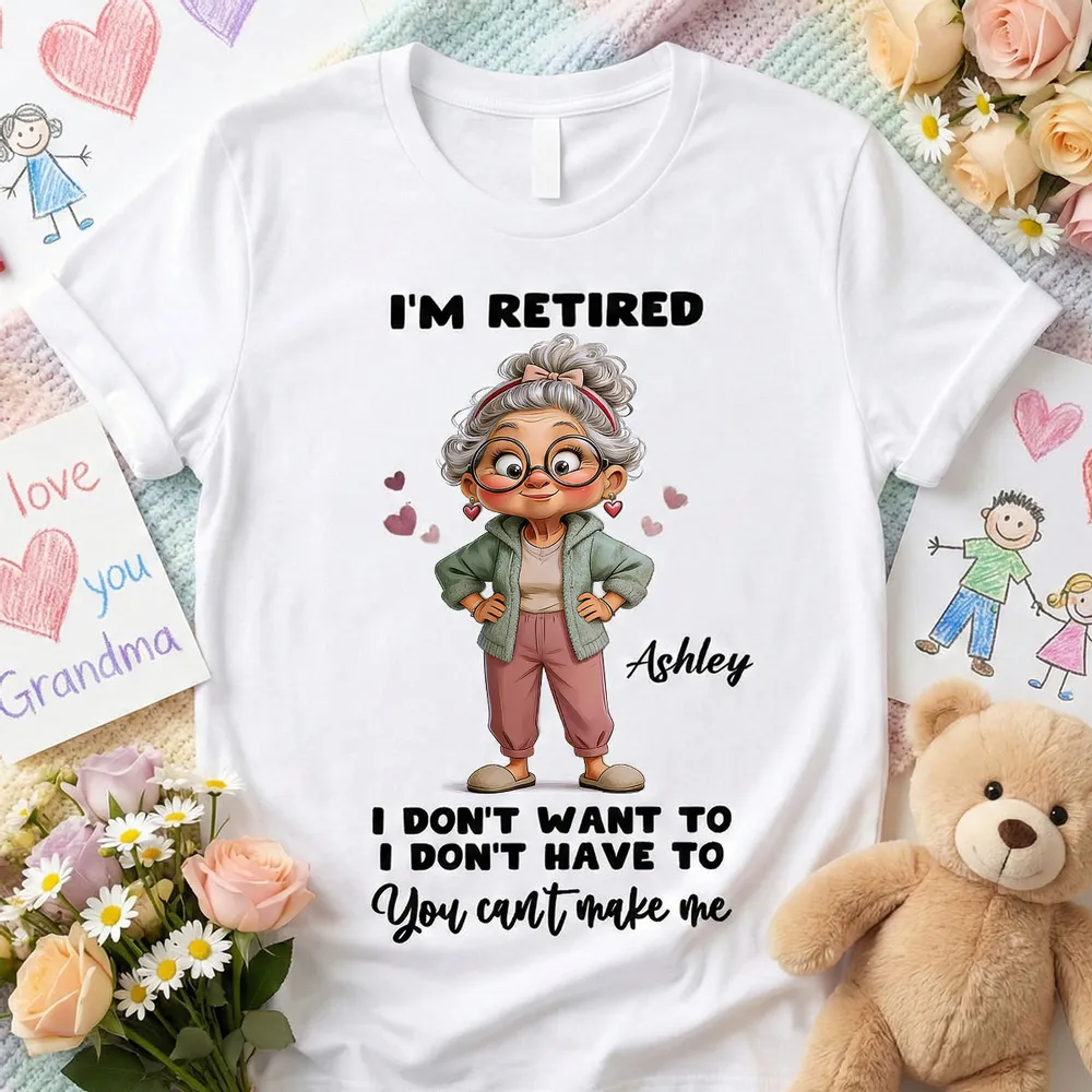 Personalized Classic Tee 'I'm Retired' Cute Cartoon Grandma Shirt, Funny Everyday Wear, Unique Retirement Gift for Mom or Grandma
