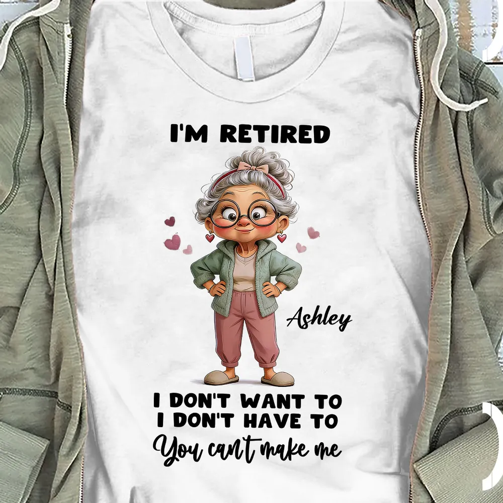 Personalized Classic Tee 'I'm Retired' Cute Cartoon Grandma Shirt, Funny Everyday Wear, Unique Retirement Gift for Mom or Grandma - Image 2
