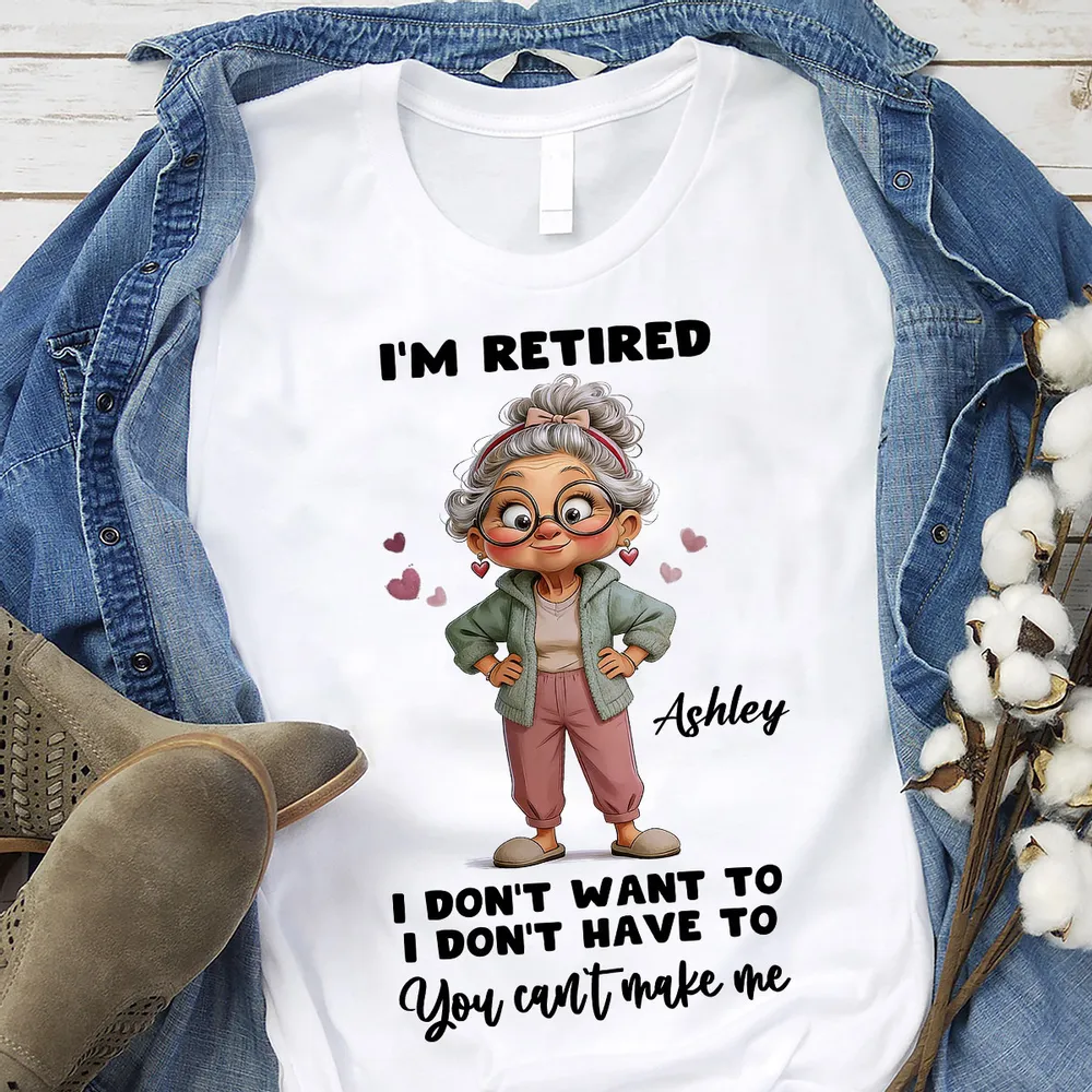 Personalized Classic Tee 'I'm Retired' Cute Cartoon Grandma Shirt, Funny Everyday Wear, Unique Retirement Gift for Mom or Grandma - Image 6