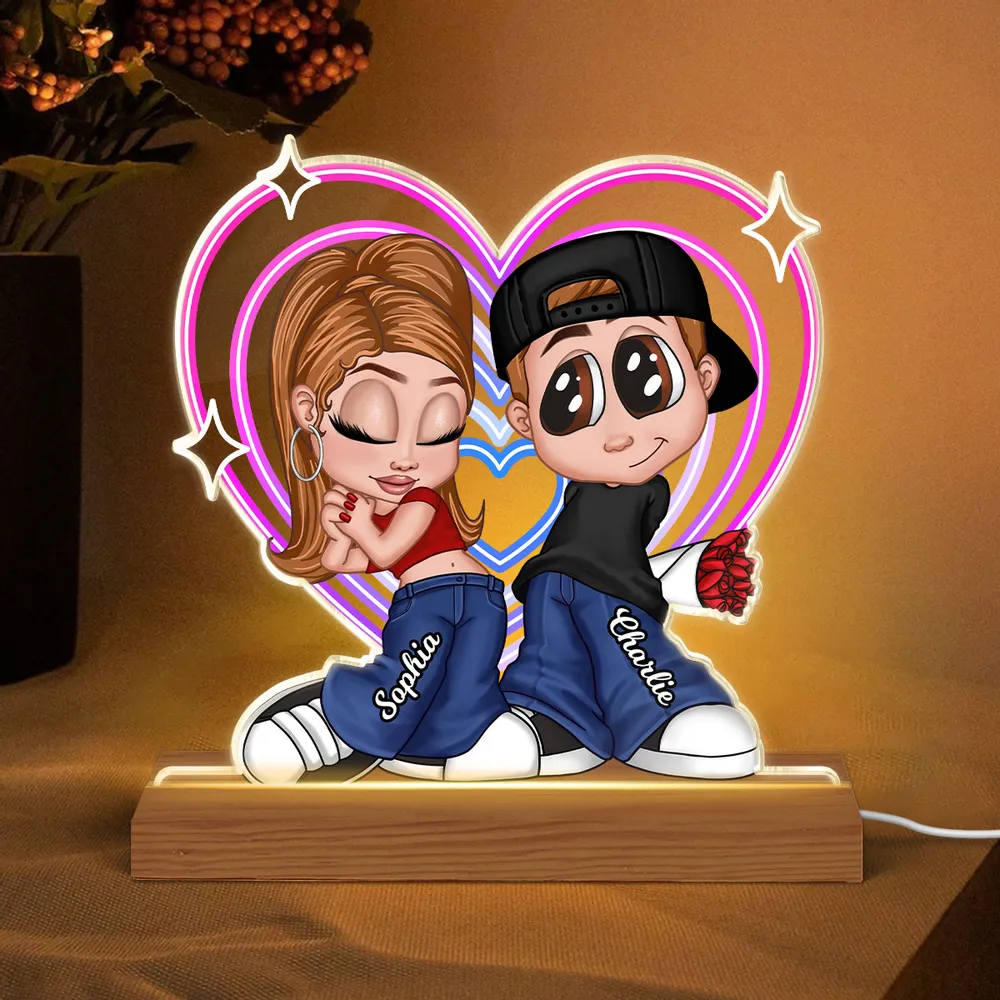 Shaped Acrylic Block LED Plaque Personalized Cute Couple Night Light With Retro Heart Vibe A Sweet Romantic Gift for Him or Her - Image 3