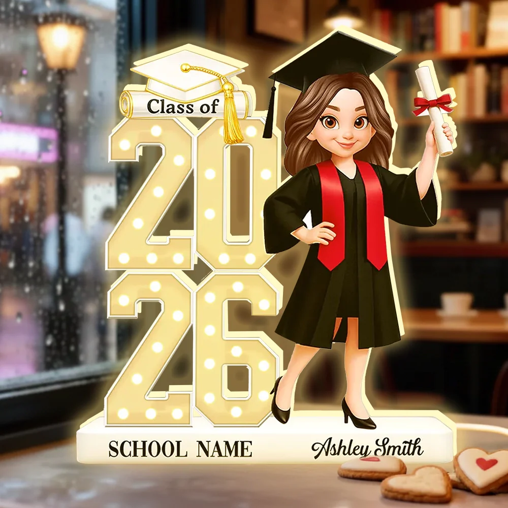 Personalized Graduation Acrylic Light Box with Class Year Cartoon Grad, Warm Glow Bedroom Decor, Unique Gift for Graduates