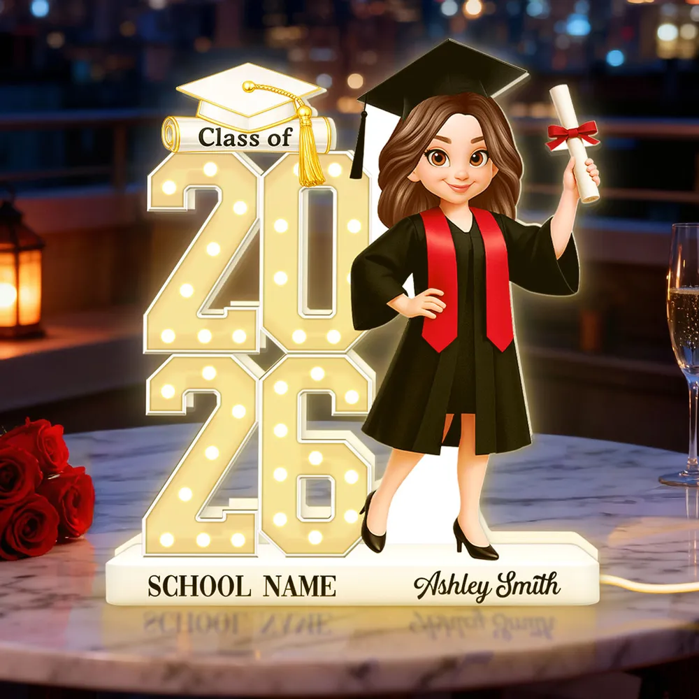 Personalized Graduation Acrylic Light Box with Class Year Cartoon Grad, Warm Glow Bedroom Decor, Unique Gift for Graduates - Image 2