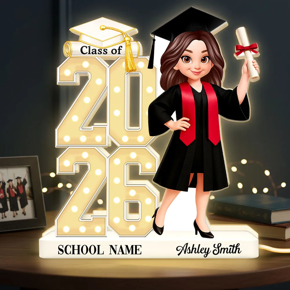 Personalized Graduation Acrylic Light Box with Class Year Cartoon Grad, Warm Glow Bedroom Decor, Unique Gift for Graduates - Image 3