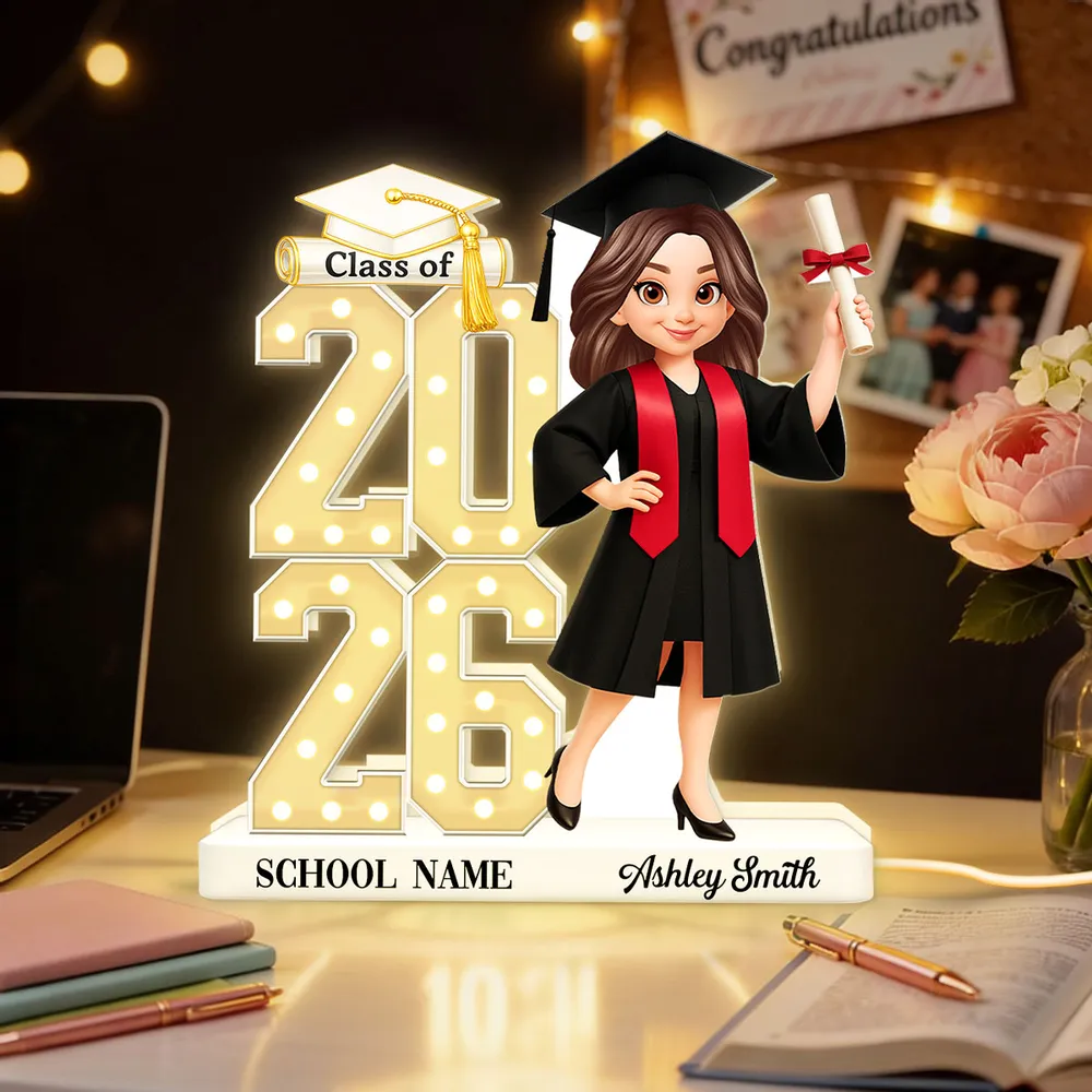 Personalized Graduation Acrylic Light Box with Class Year Cartoon Grad, Warm Glow Bedroom Decor, Unique Gift for Graduates - Image 7