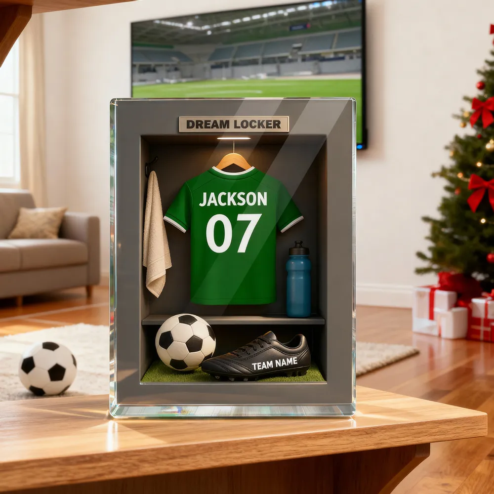 Rectangle Acrylic Block Plaque Personalized Dream Locker Soccer Jersey Scene, Sentimental Display Gift for Soccer Lovers and Families - Image 2