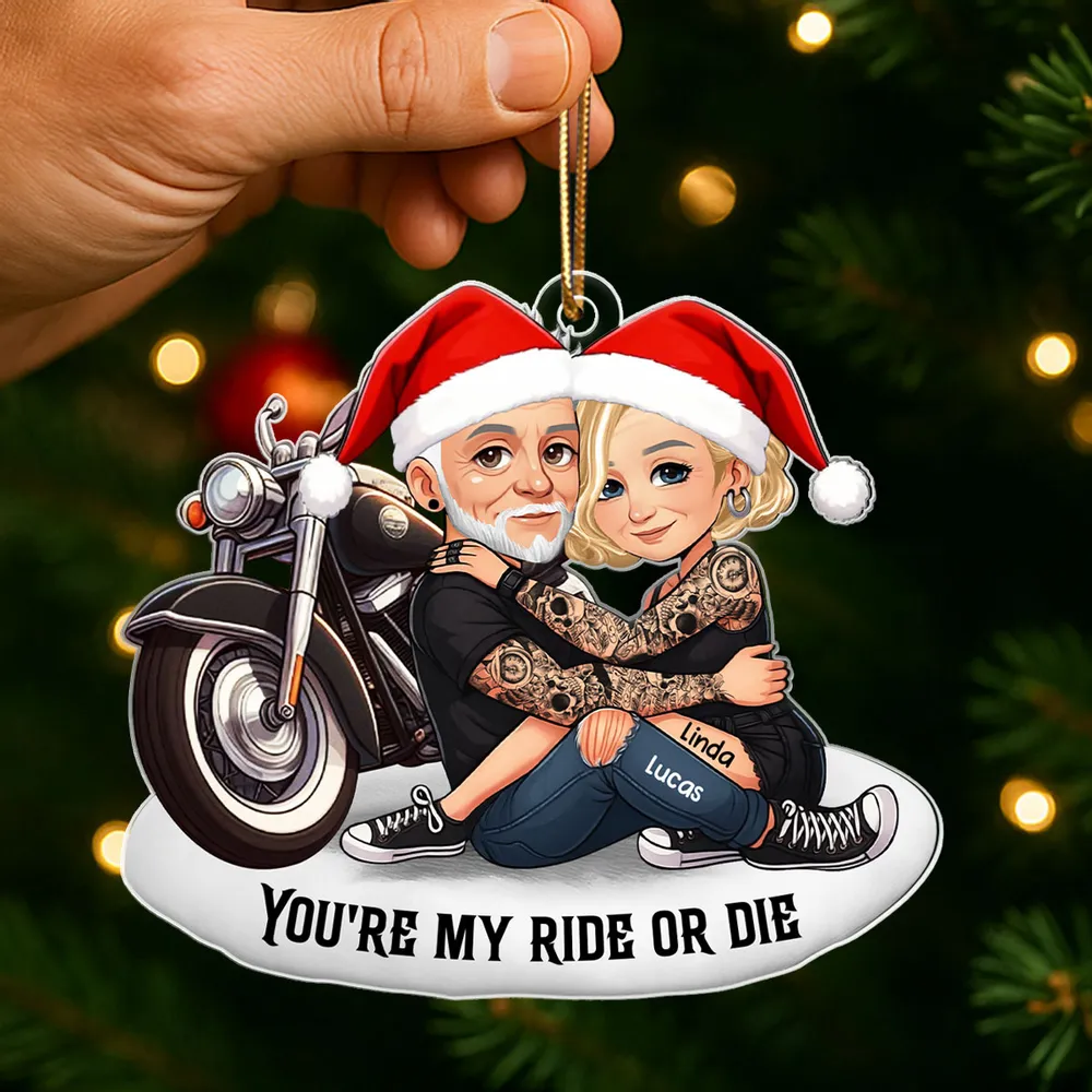Acrylic Ornament Personalized for Riding Partners, Hugging Biker Couple on a Motorcycle, Unique Romantic Gift - Image 5