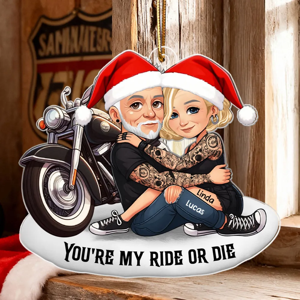 Acrylic Ornament Personalized for Riding Partners, Hugging Biker Couple on a Motorcycle, Unique Romantic Gift - Image 6
