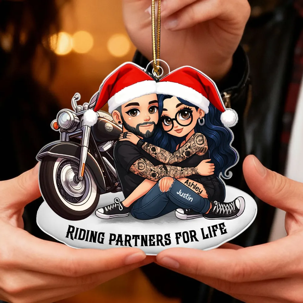 Acrylic Ornament Personalized for Riding Partners, Hugging Biker Couple on a Motorcycle, Unique Romantic Gift - Image 7