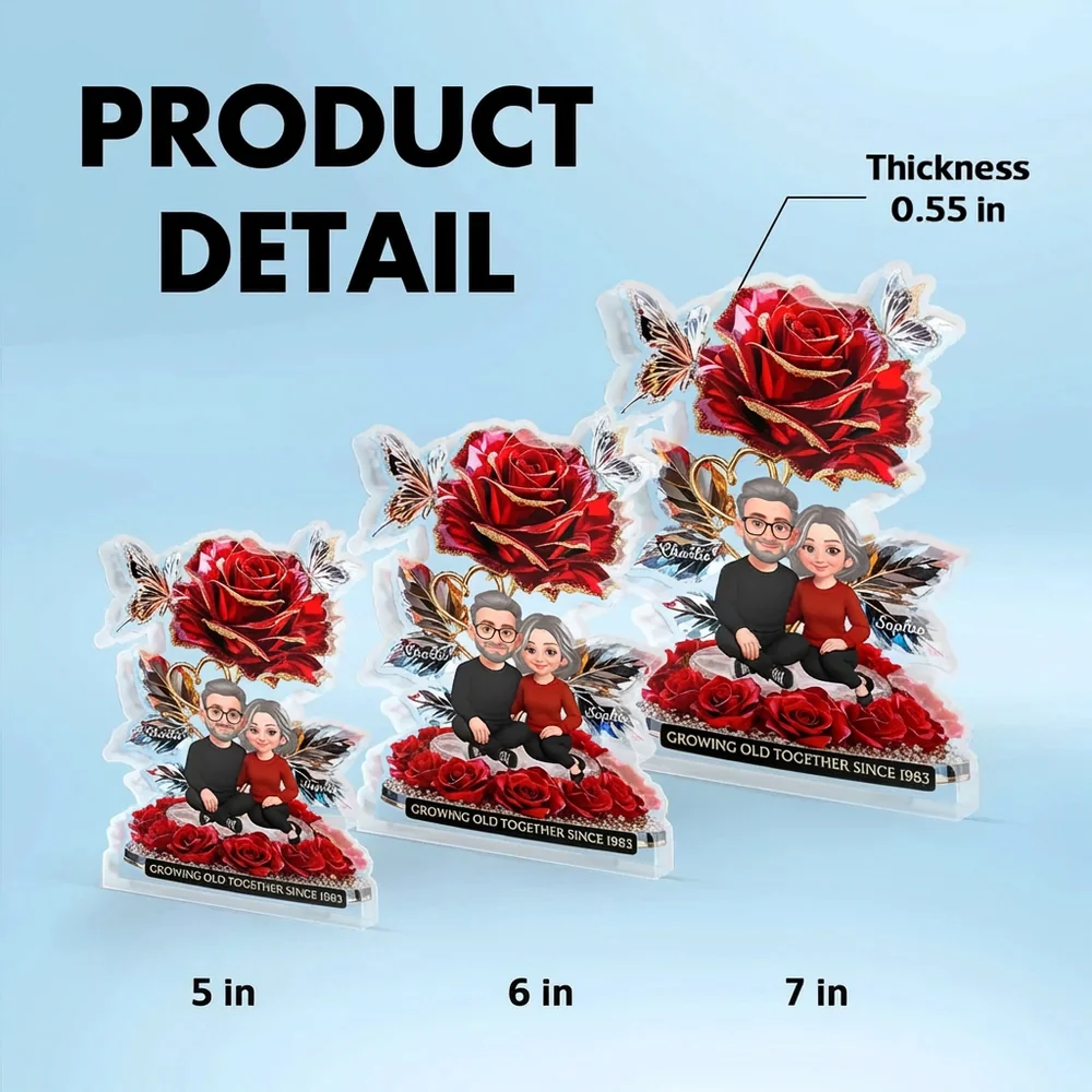 Personalized Shaped Acrylic Block Plaque with Rose Couple Illustration for Romantic Shelf Decor, Unique Gift for Him or Her - Image 4
