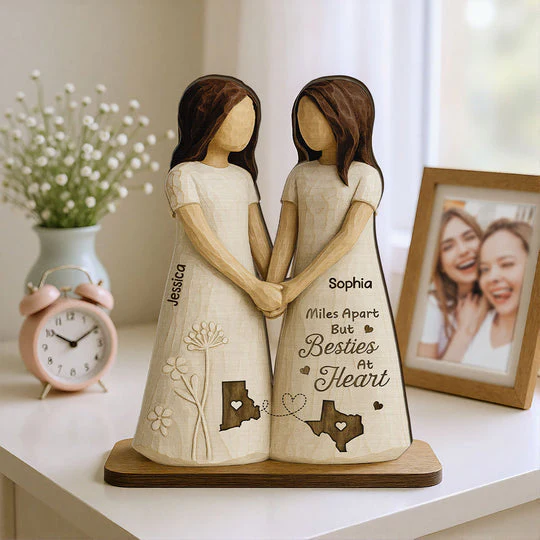 Personalized Wooden Ornament Best Friends Holding Hands, Simple Neutral Decor, Unique Besties Gift for Her - Image 6
