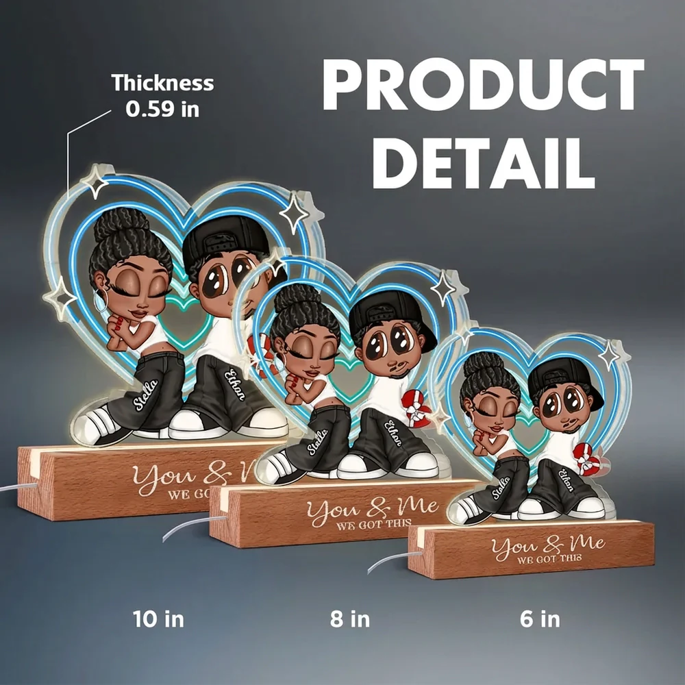 Personalized Shaped Acrylic Block LED Plaque Cute Cartoon Couple in Heart Glow Romantic Unique Gift for Girlfriend or Boyfriend - Image 4